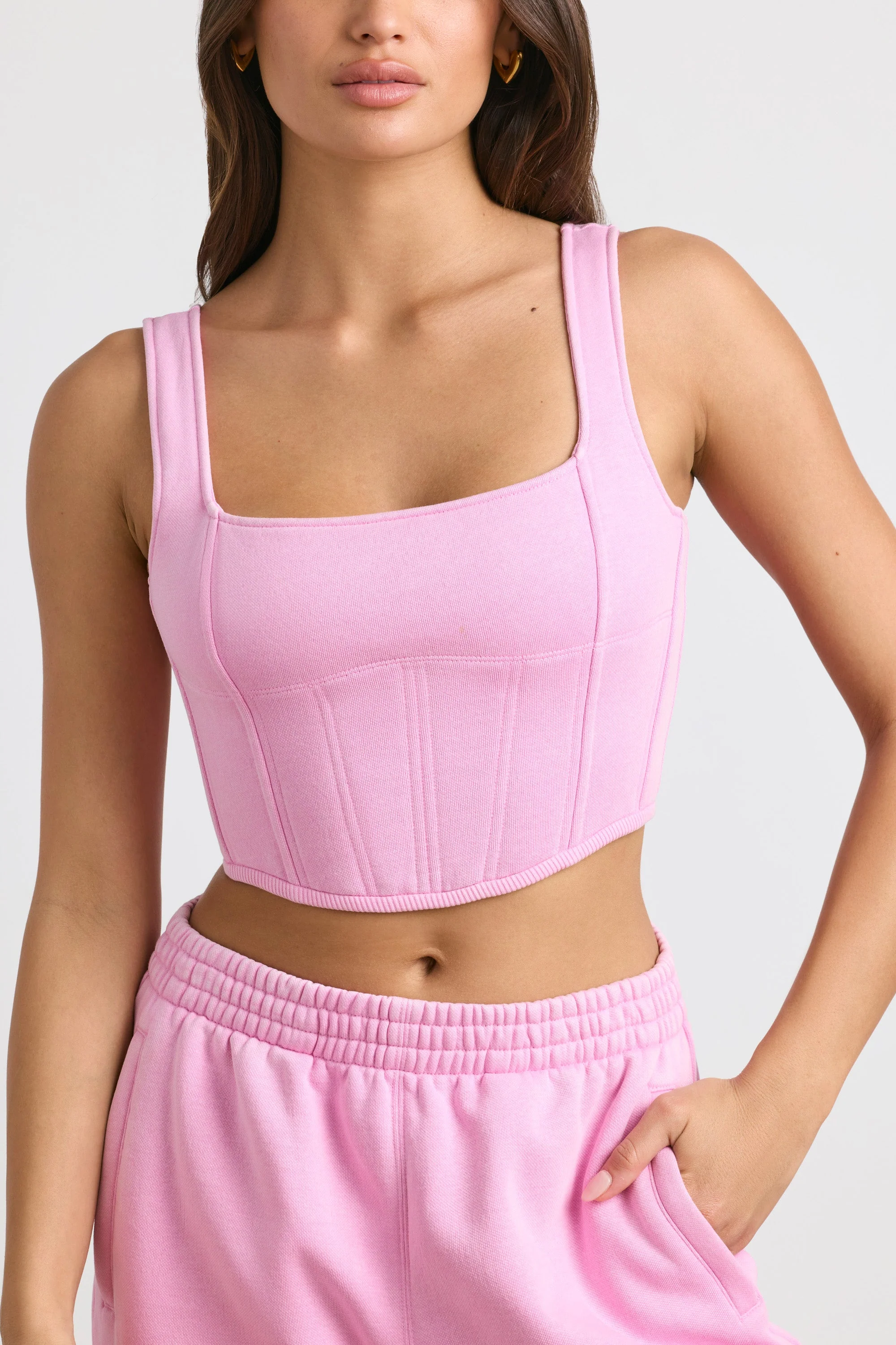 Brushed Jersey Corset Crop Top in Bubblegum Pink - Image 7
