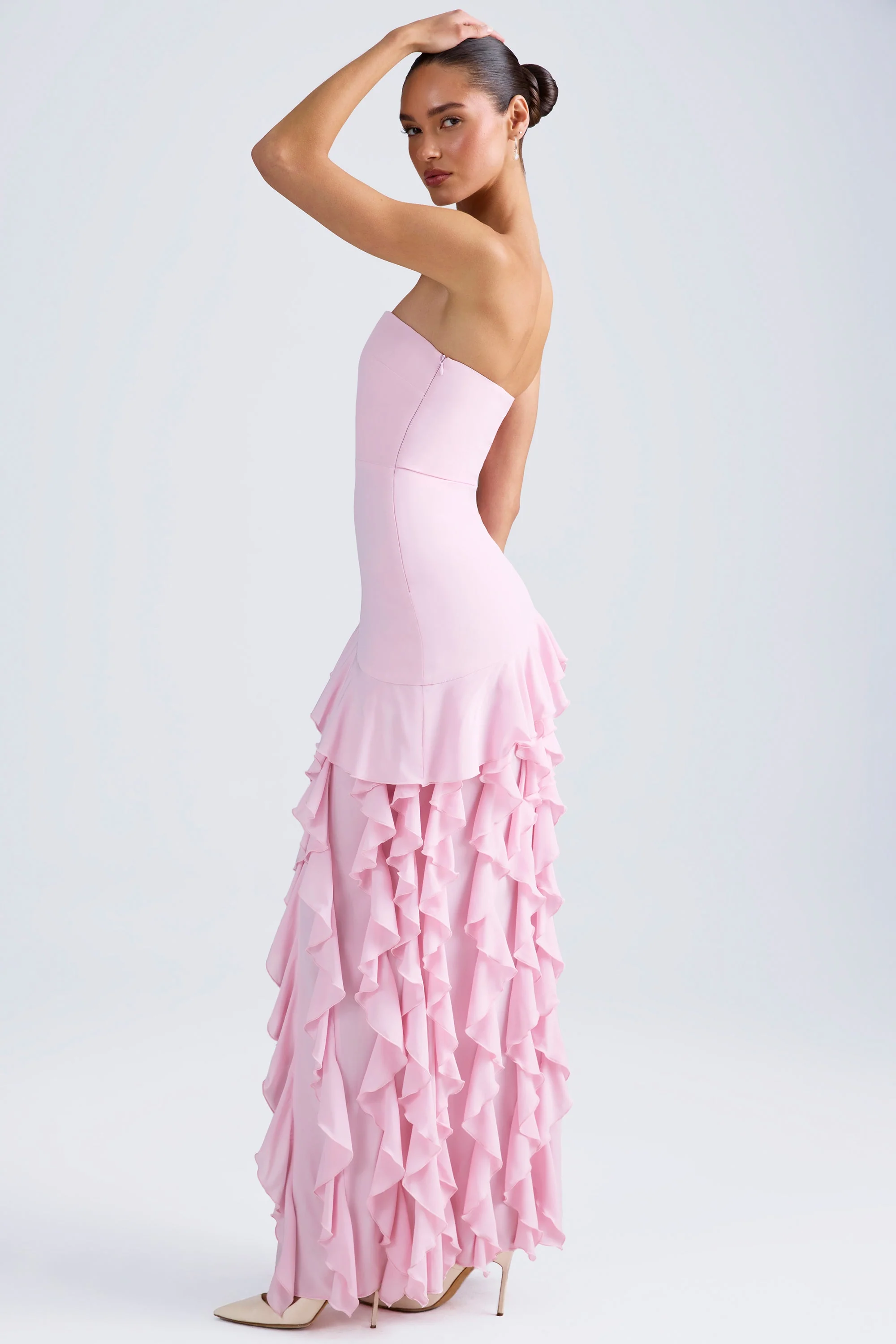 Ruffle-Trim Strapless Gown in Light Pink - Image 3