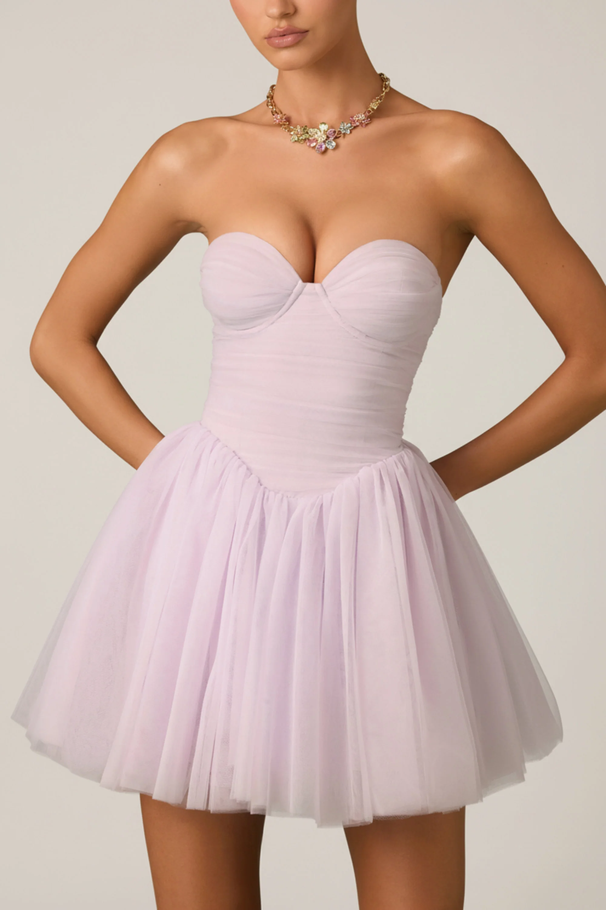 Tulle Corset Mini Dress in Lilac - Image 3