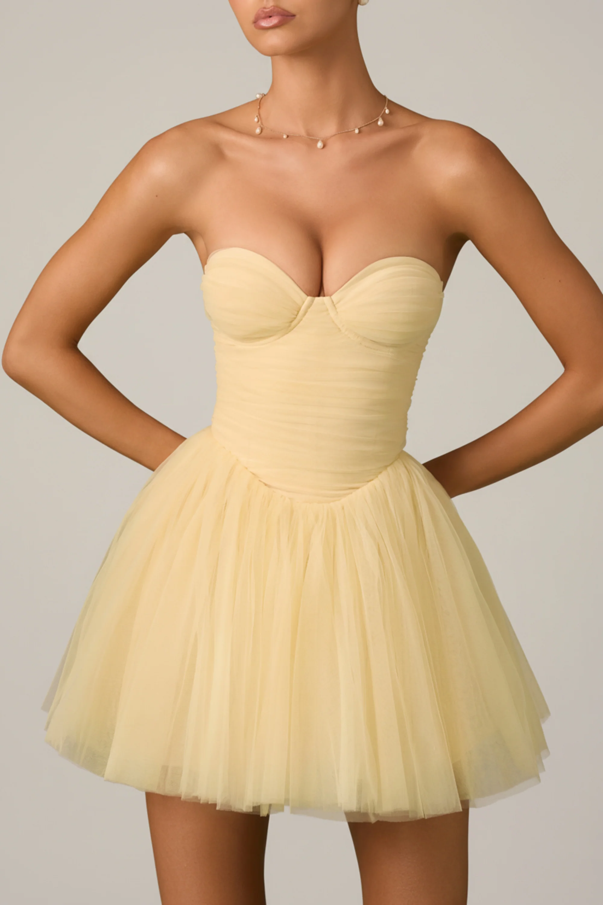 Tulle Corset Mini Dress in Yellow - Image 3