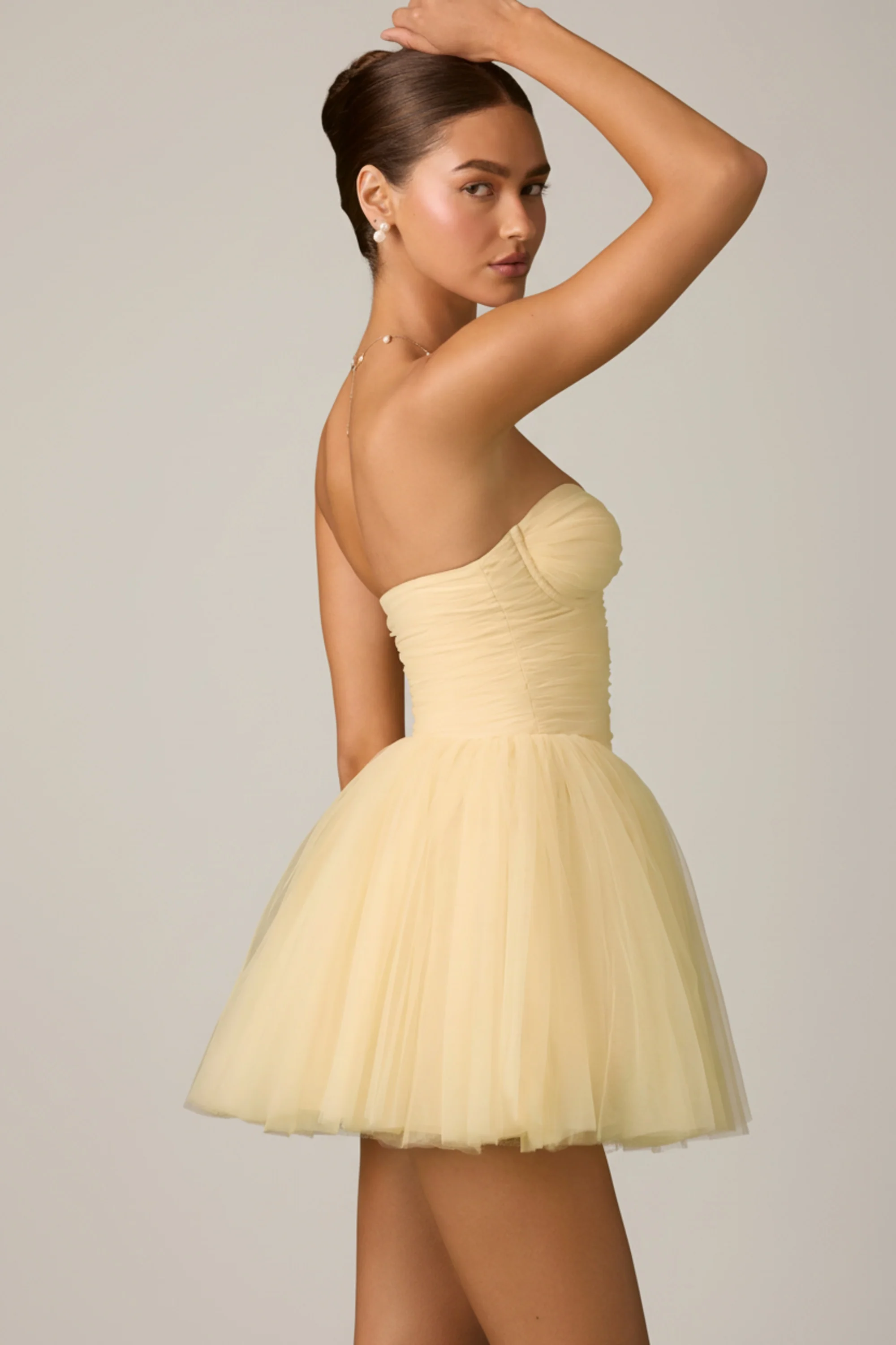 Tulle Corset Mini Dress in Yellow - Image 4