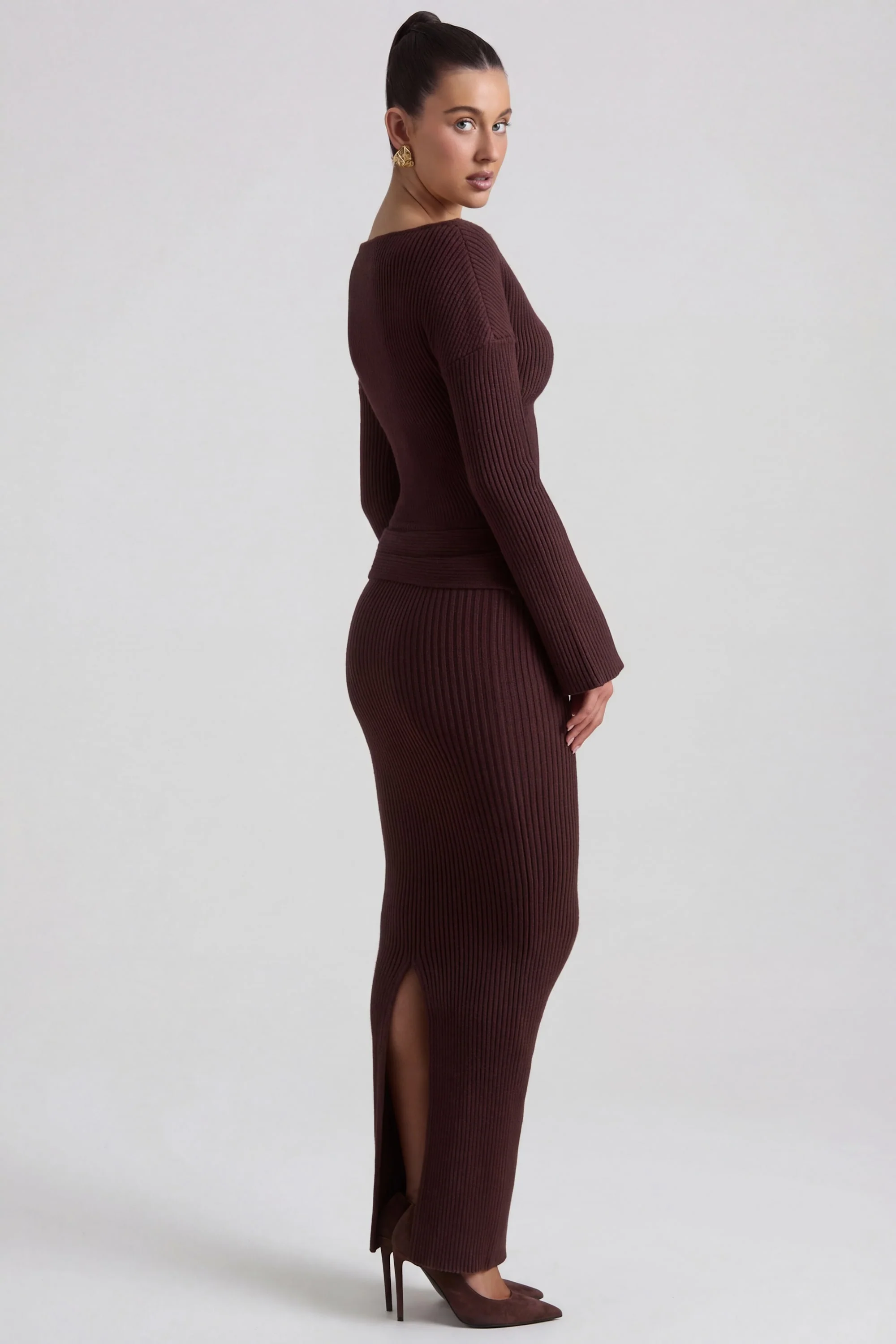 Ribbed-Knit Foldover Maxi Skirt in Espresso - Image 3