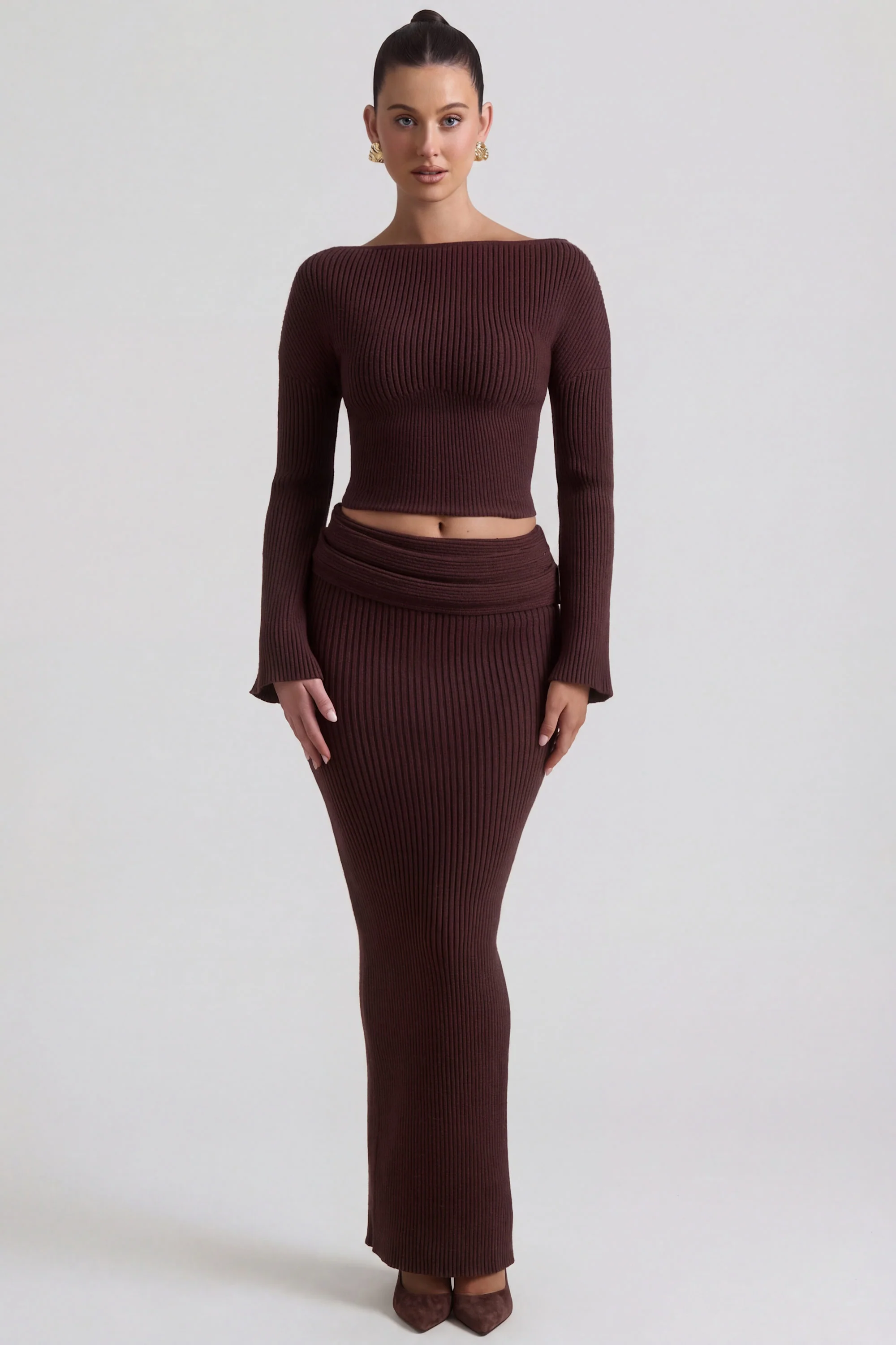 Ribbed-Knit Foldover Maxi Skirt in Espresso - Image 6