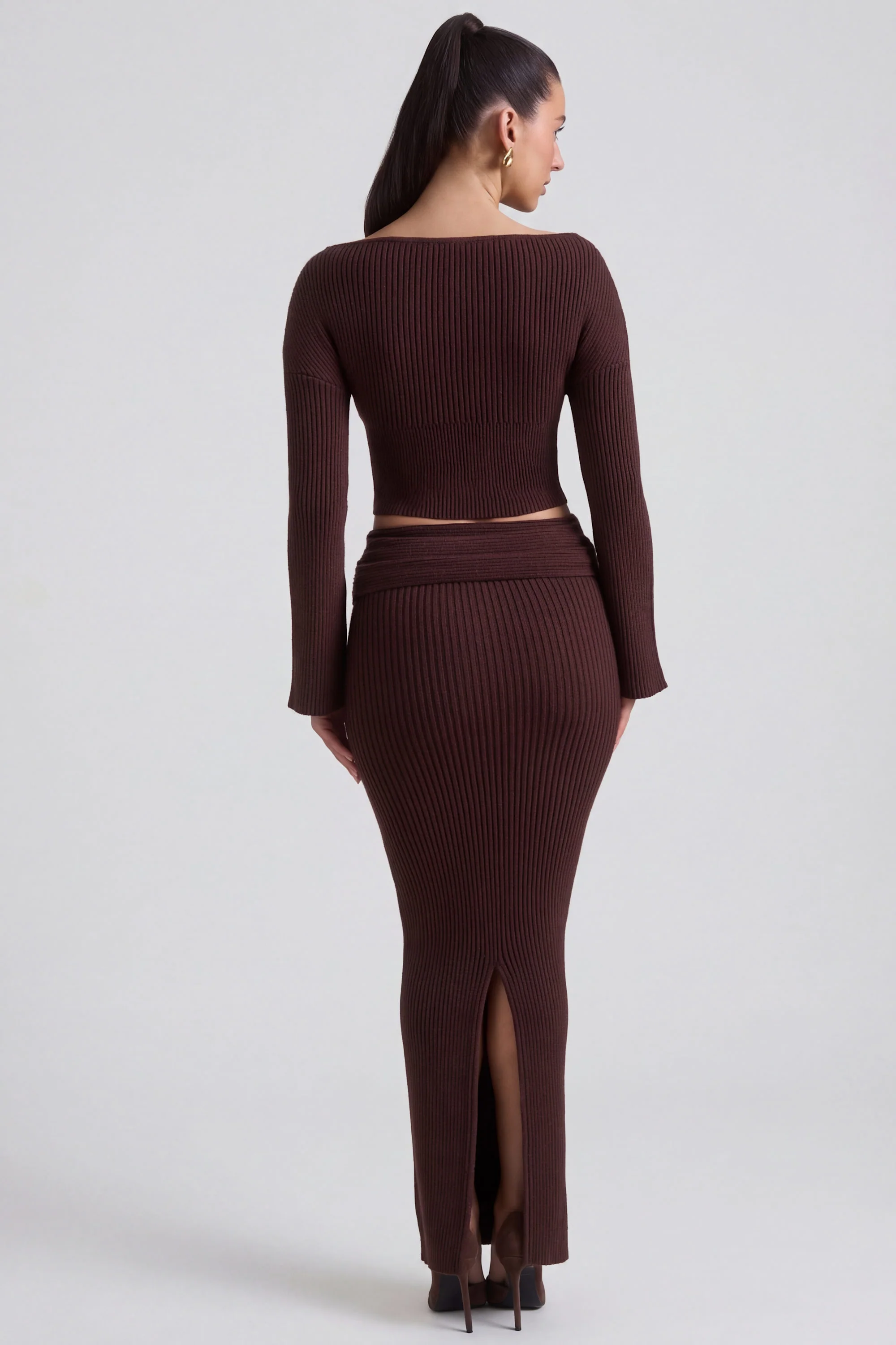 Ribbed-Knit Foldover Maxi Skirt in Espresso - Image 7