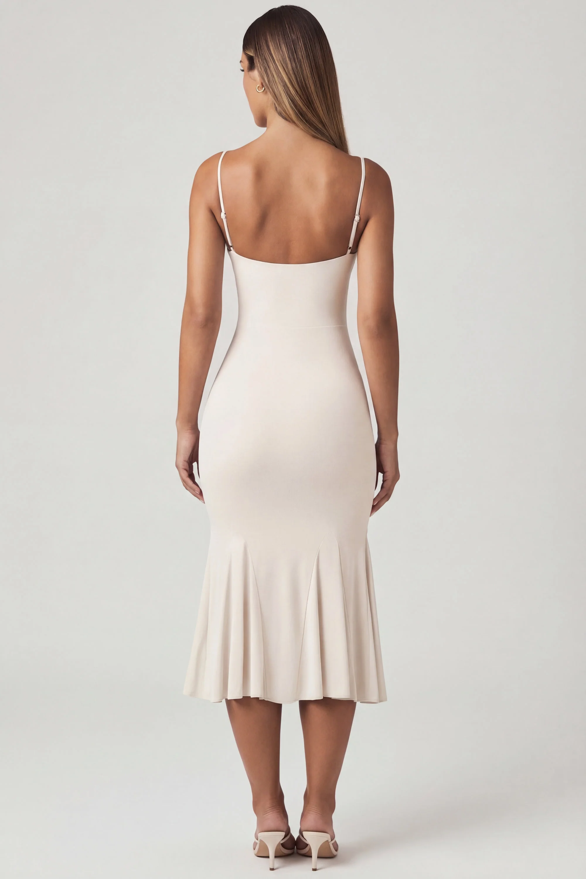 V-Neck Godet Midaxi Dress in Ivory - Image 3