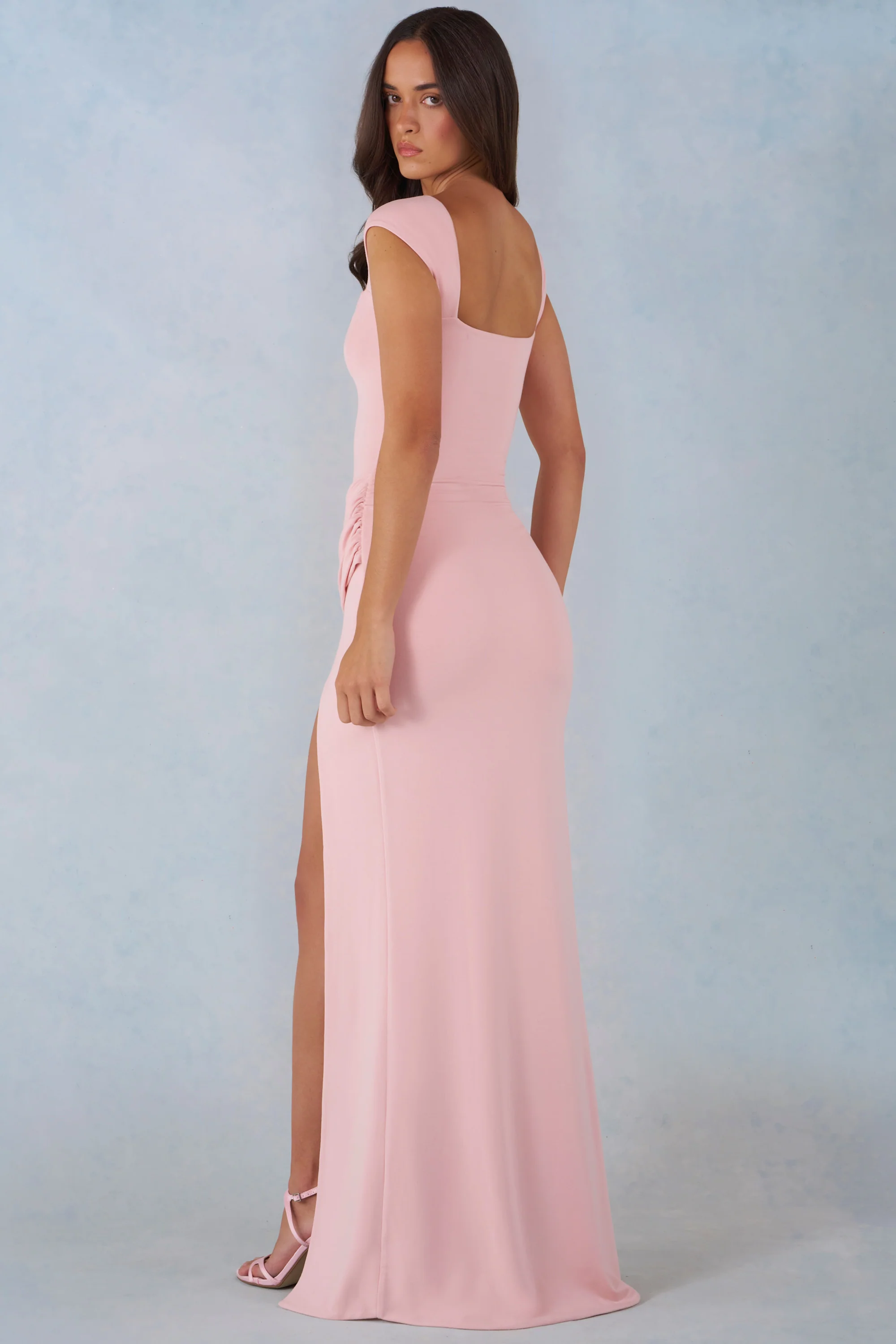 Modal Sweetheart-Neck Cowl-Waist Maxi Dress in Blush Pink - Image 2