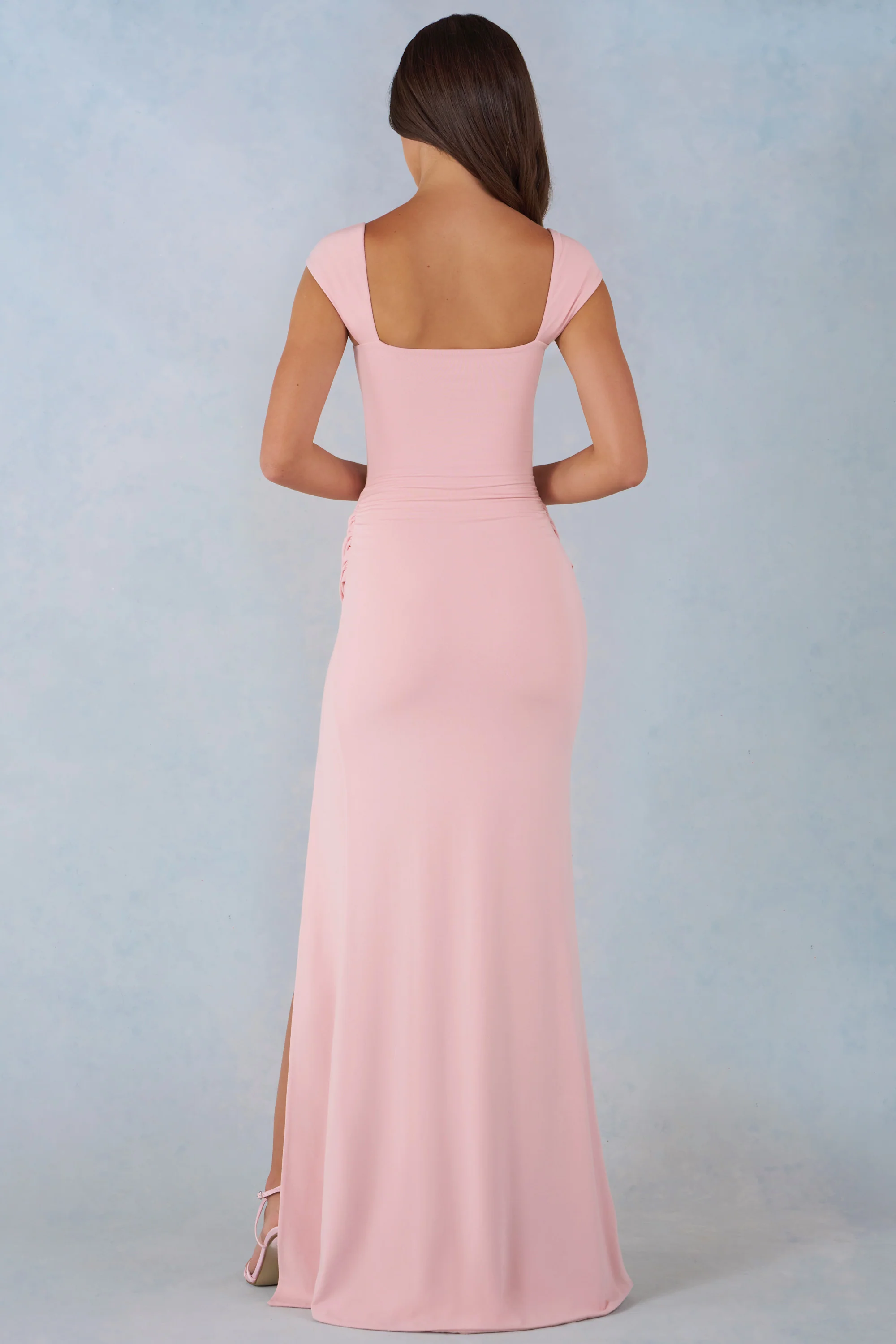 Modal Sweetheart-Neck Cowl-Waist Maxi Dress in Blush Pink - Image 5