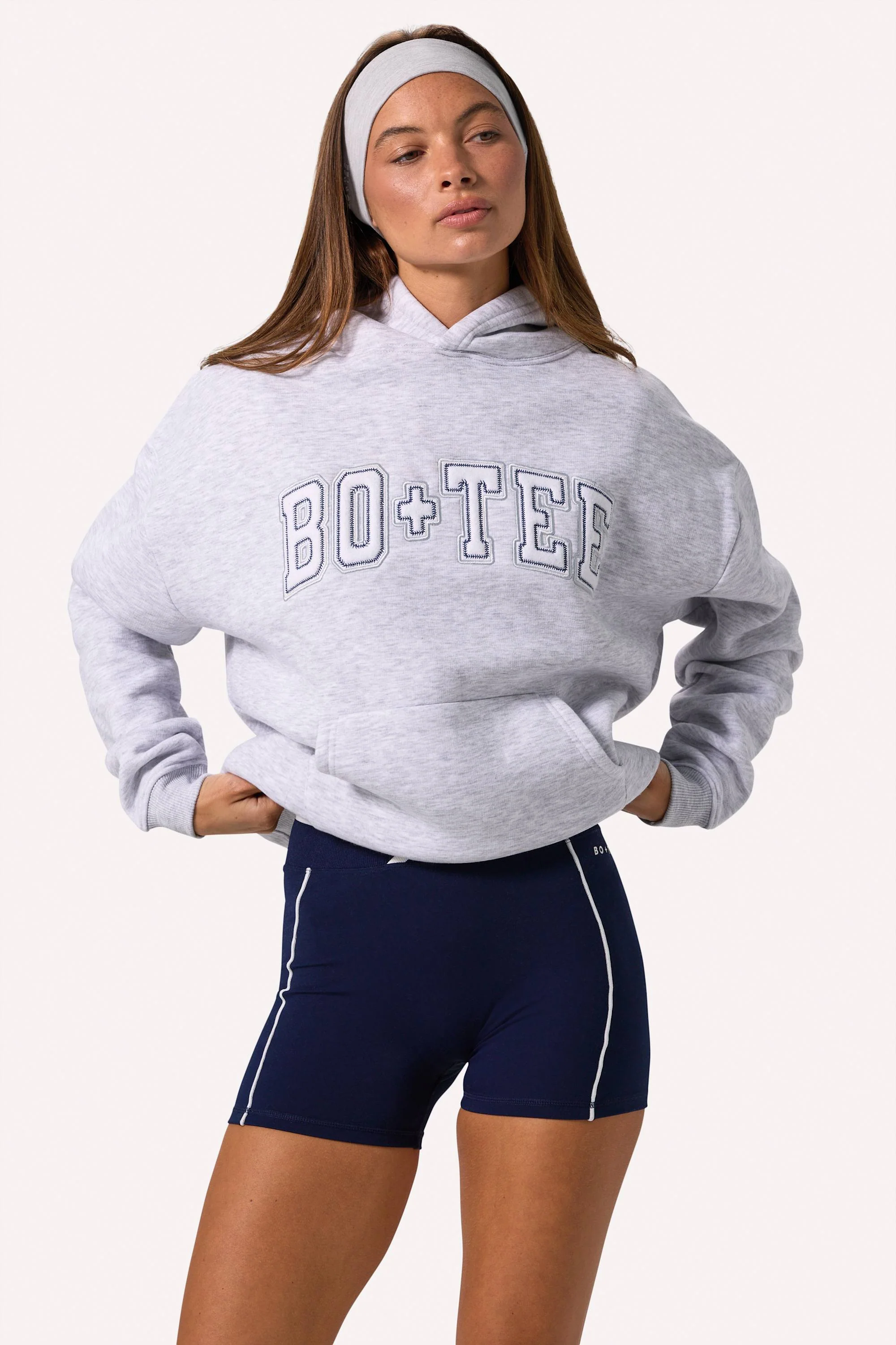 Embroidered Oversized Hoodie in Grey Marl - Image 3