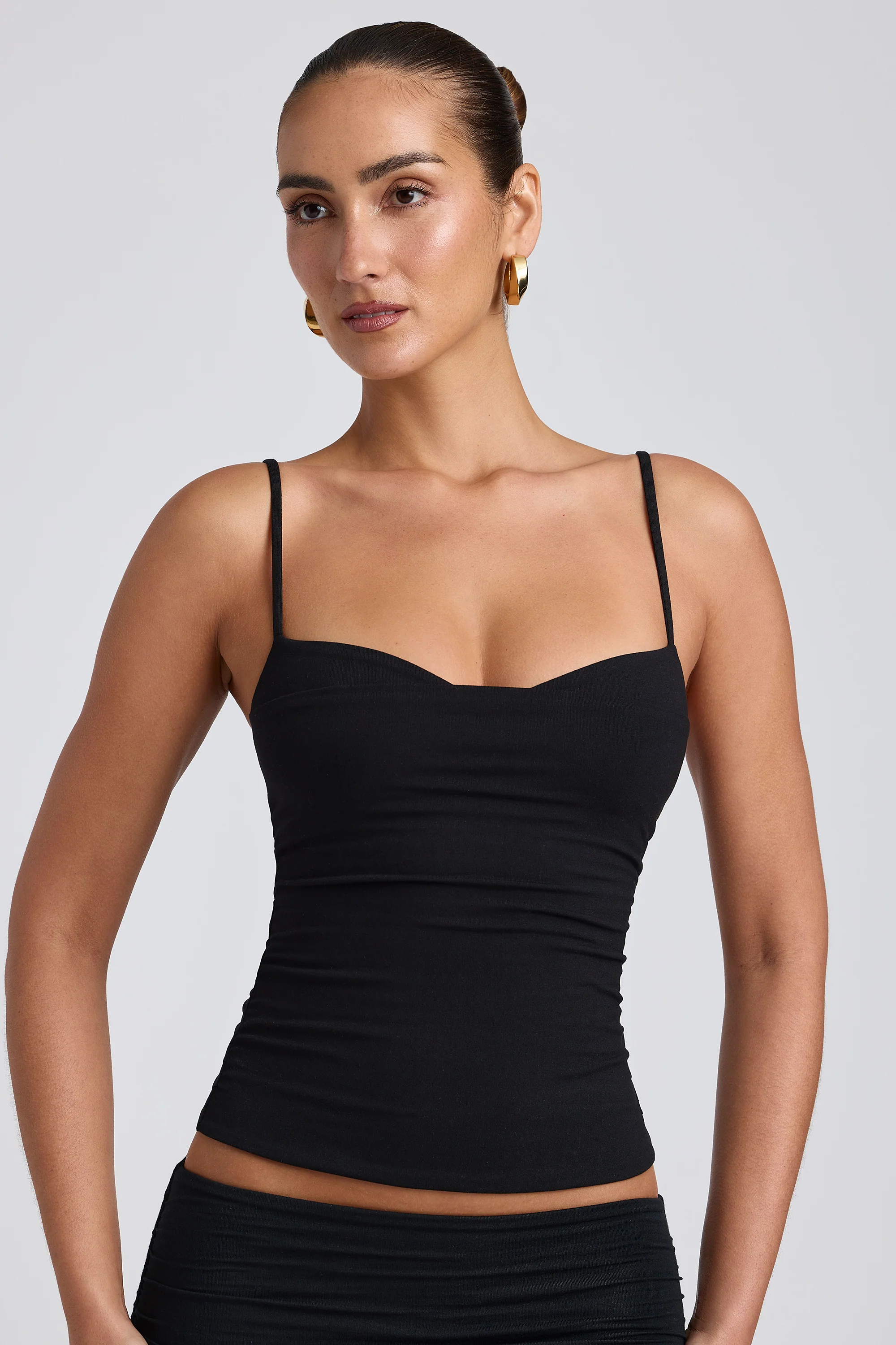 Modal Ruched Layered Tank Top in Black - Image 6