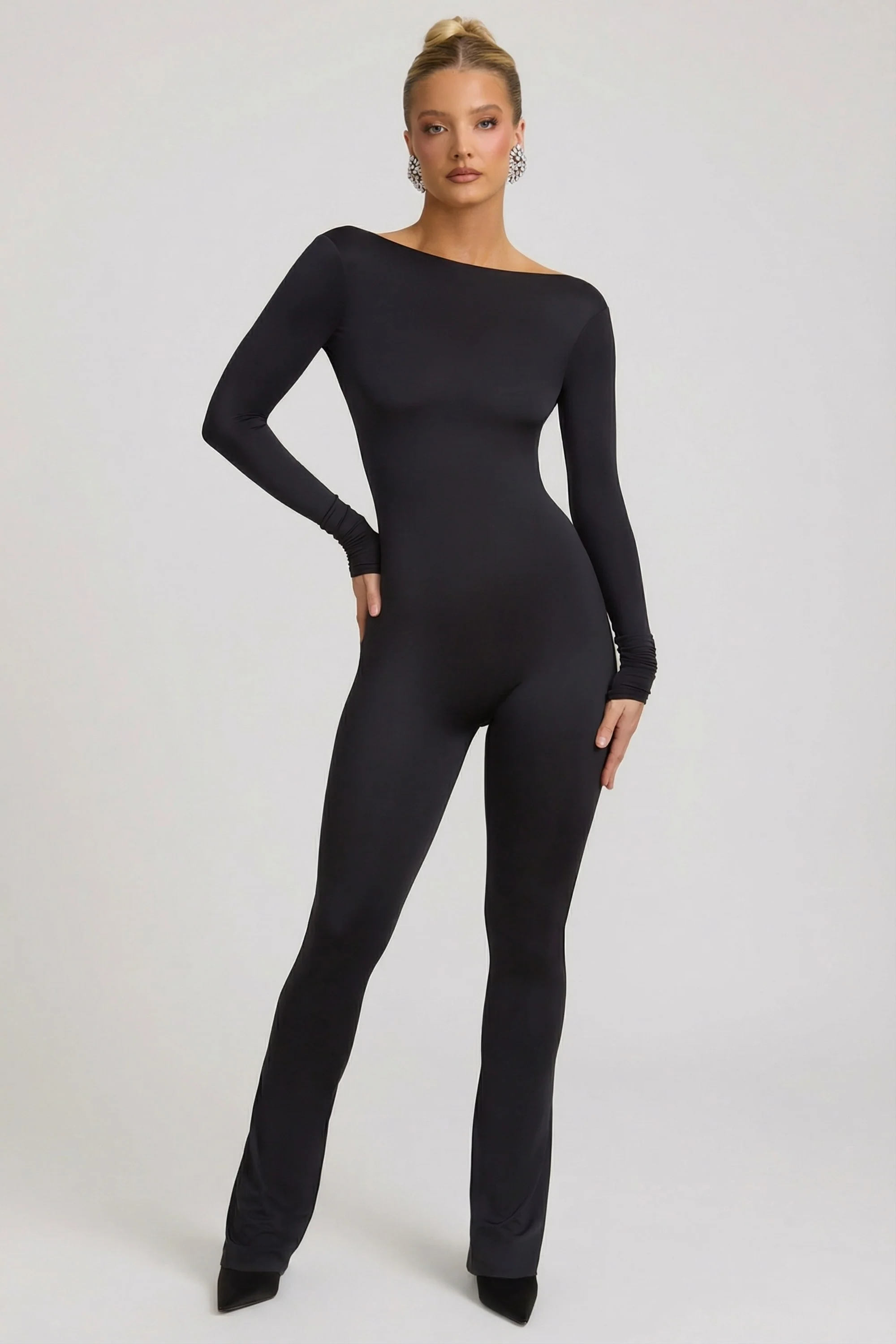Slinky Jersey Bow-Detail Jumpsuit in Black - Image 7