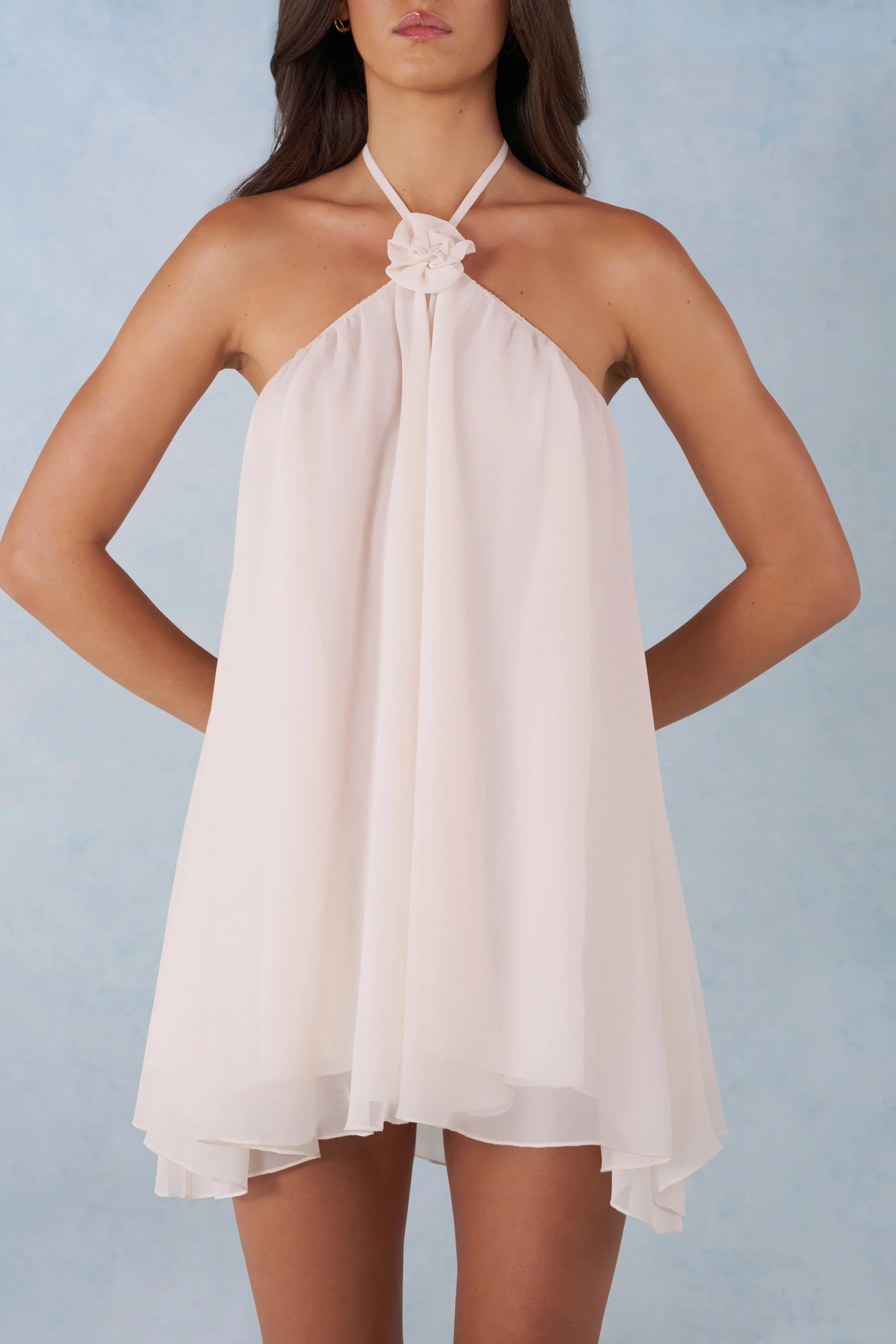 Halterneck Babydoll Mini Dress in Ivory - Image 4