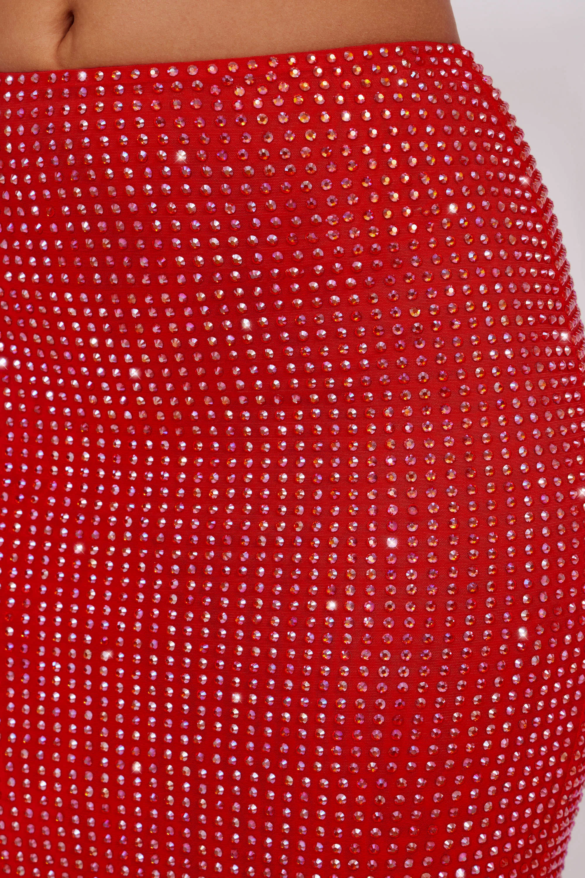 Embellished Mid Rise Maxi Skirt in Fire Red - Image 7