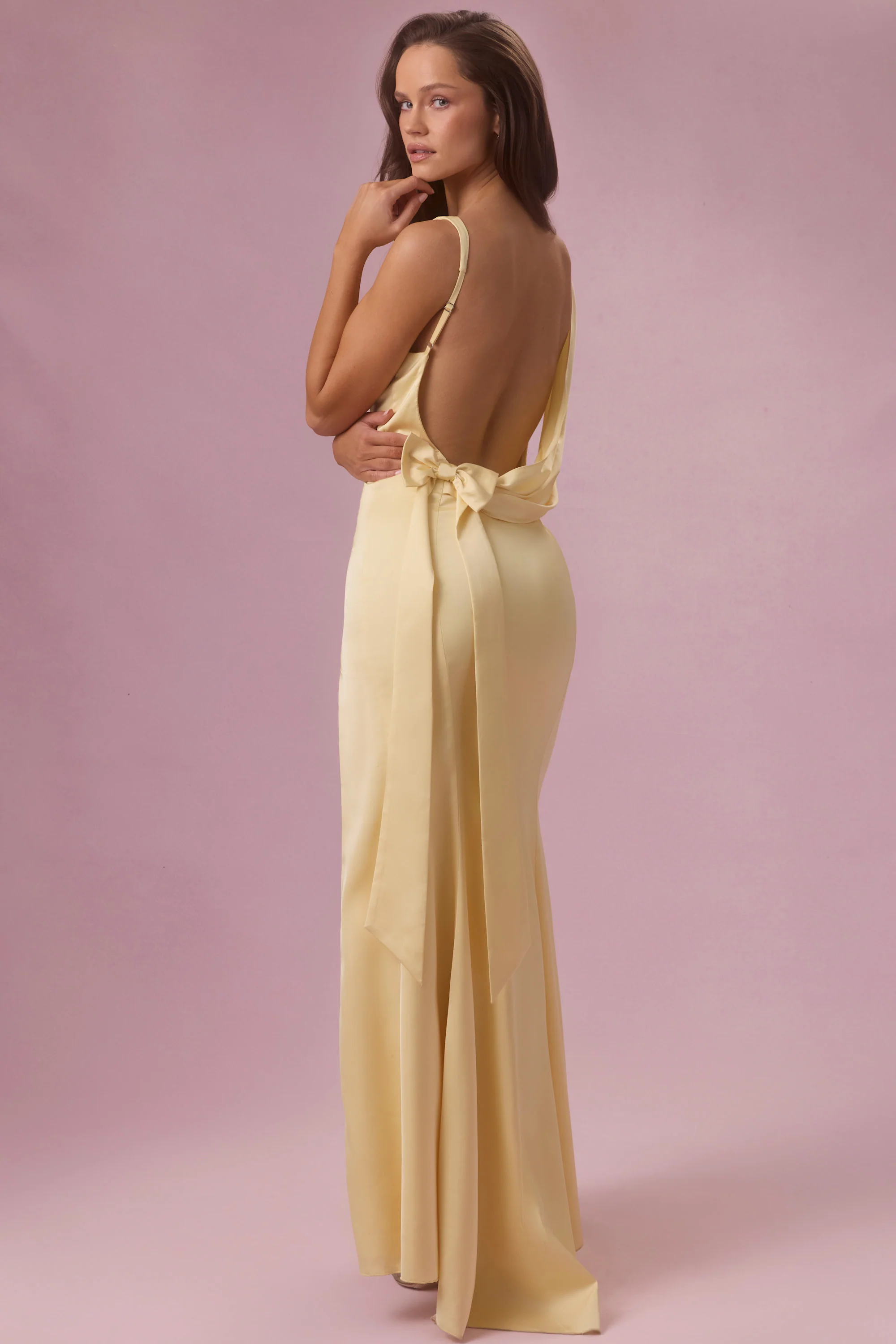 Satin Draped Bridesmaid Dress in Butter - Image 7