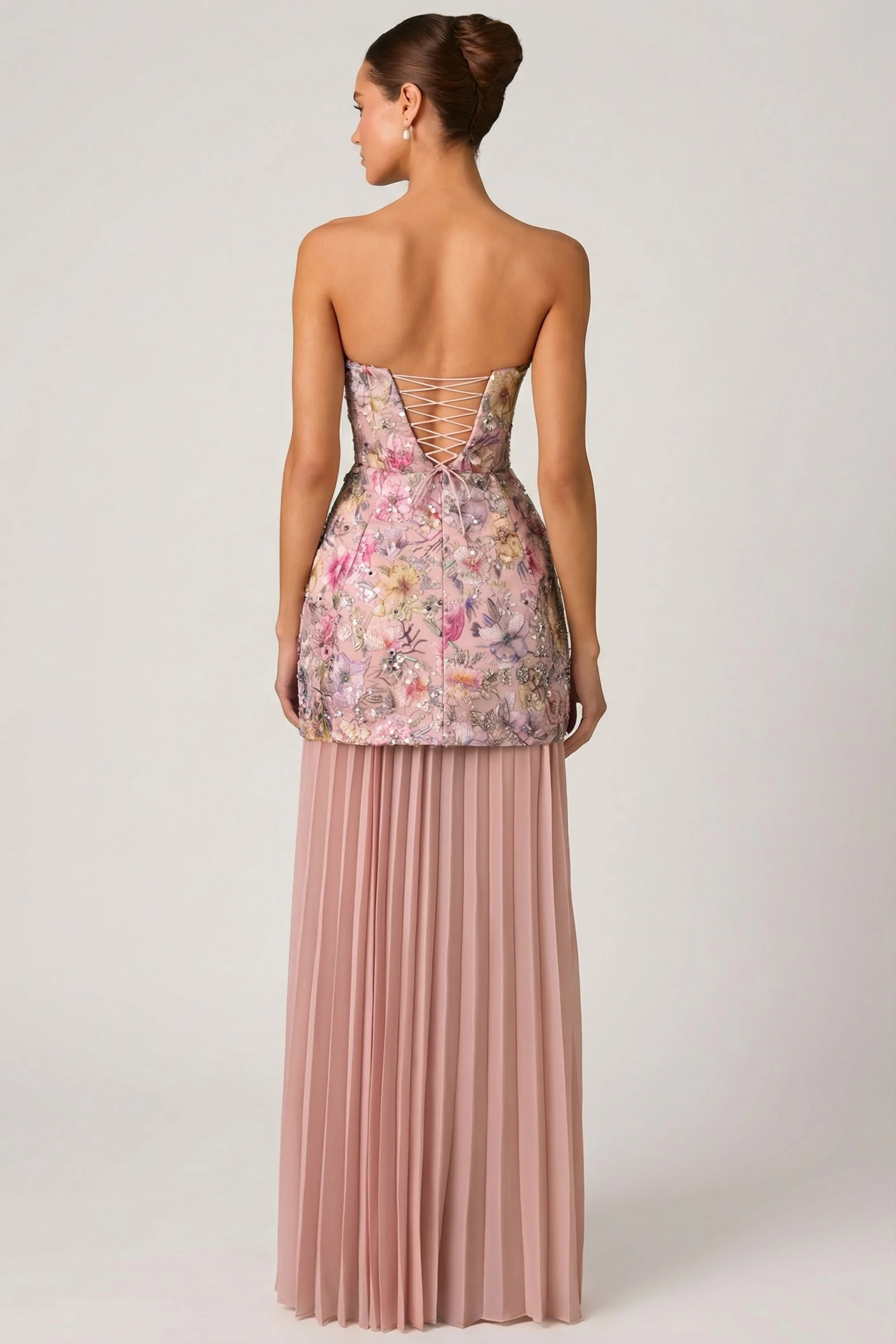 Embellished Convertible Lace-Up Gown in Floral Pink - Image 2