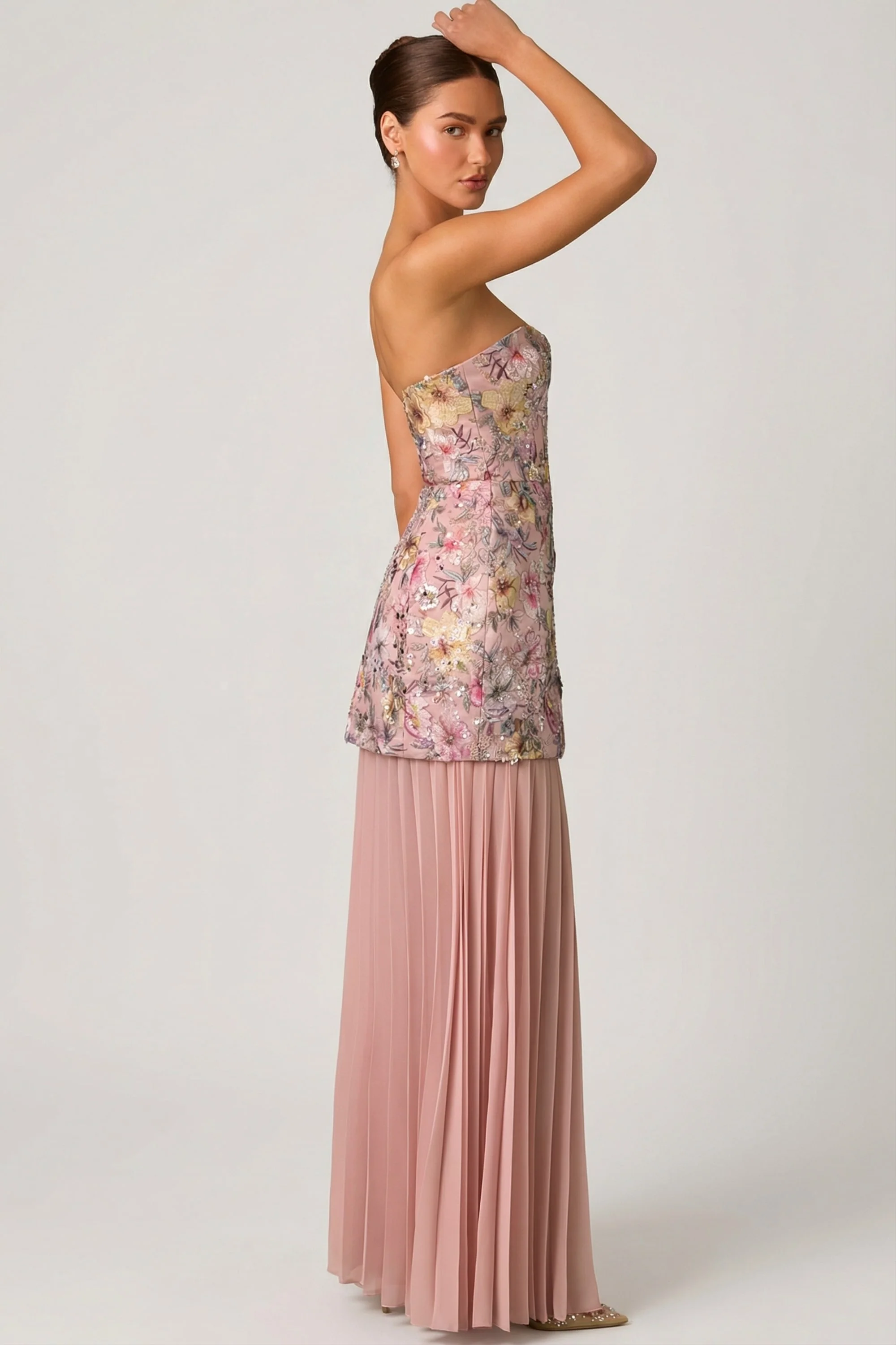 Embellished Convertible Lace-Up Gown in Floral Pink - Image 4