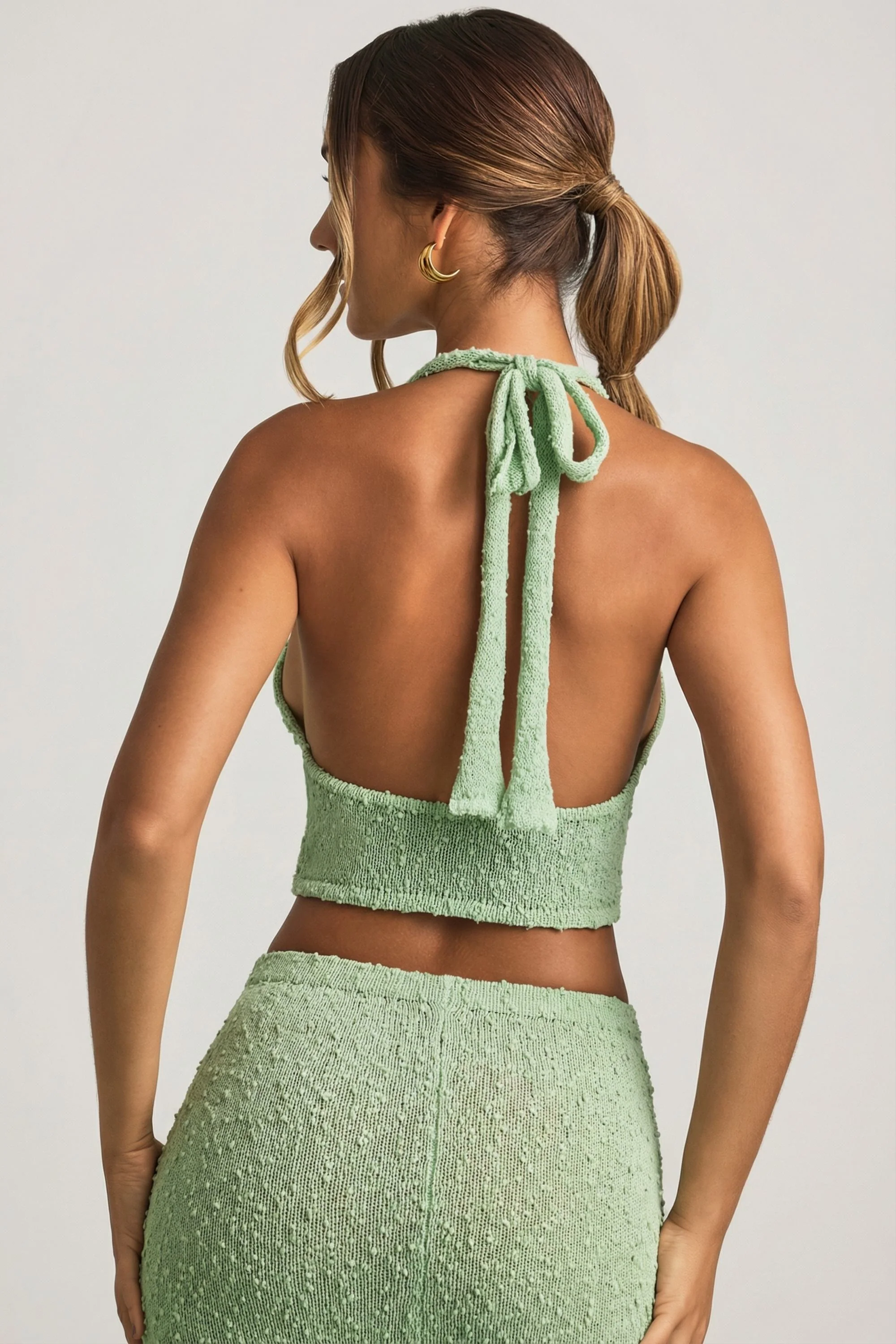 Bouclé Halterneck Crop Top in Mint - Image 6