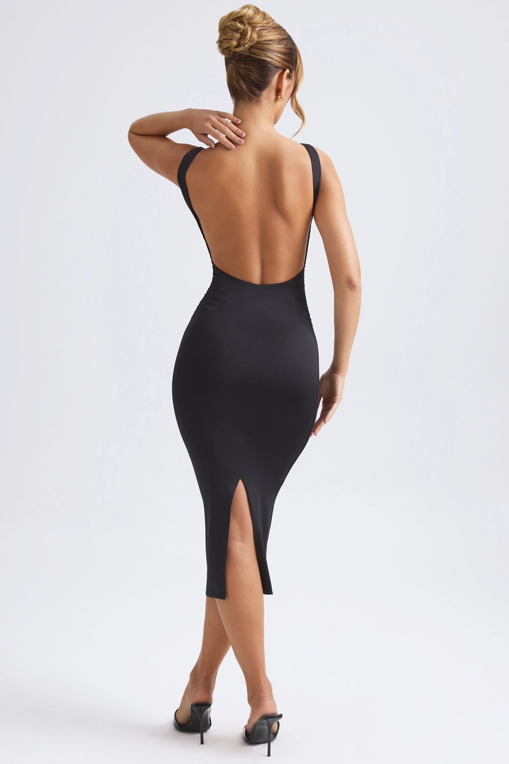 Ruched Open-Back Midaxi Dress in Black - Image 8