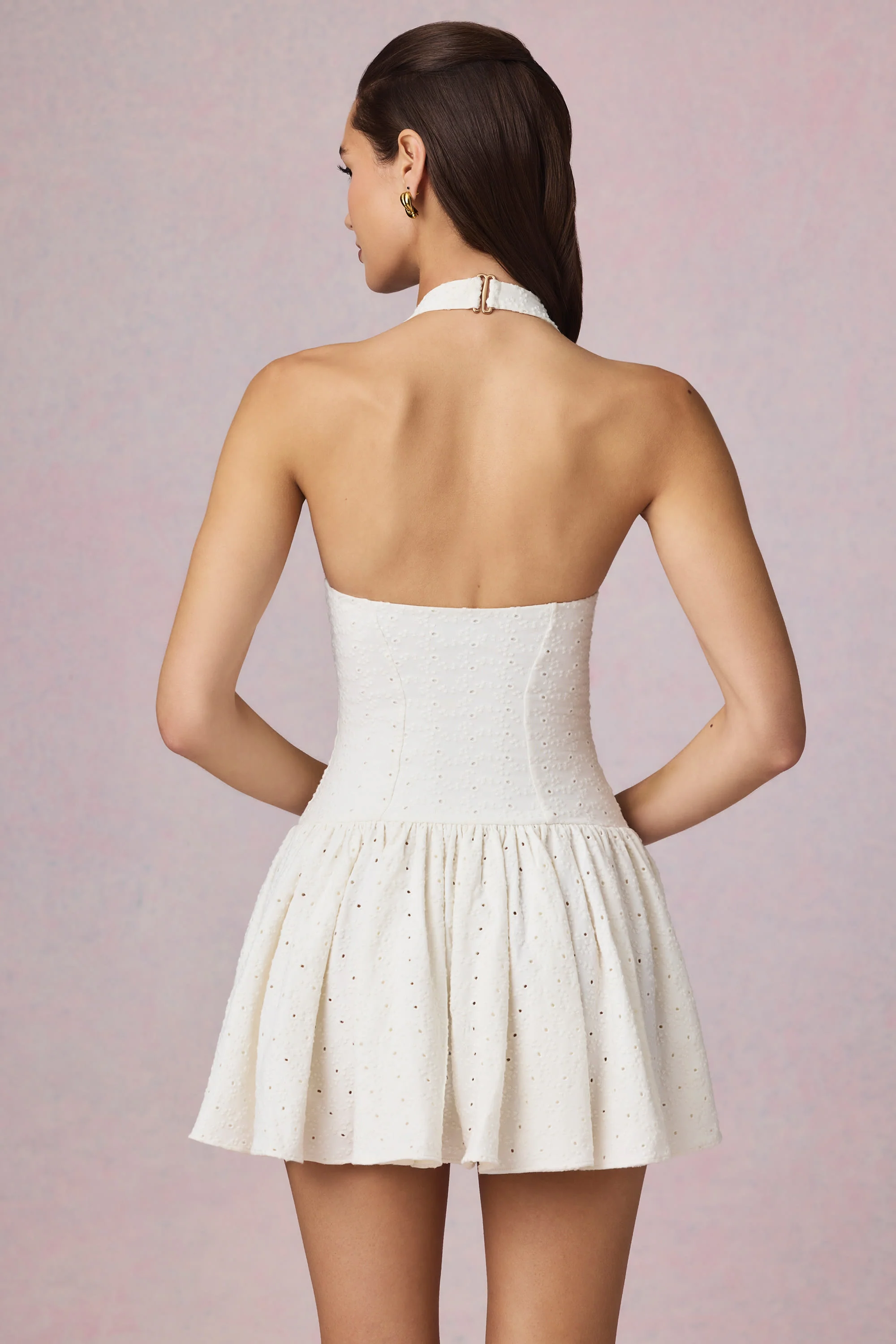 Modal Broderie Anglaise Halterneck Mini Dress in White - Image 7