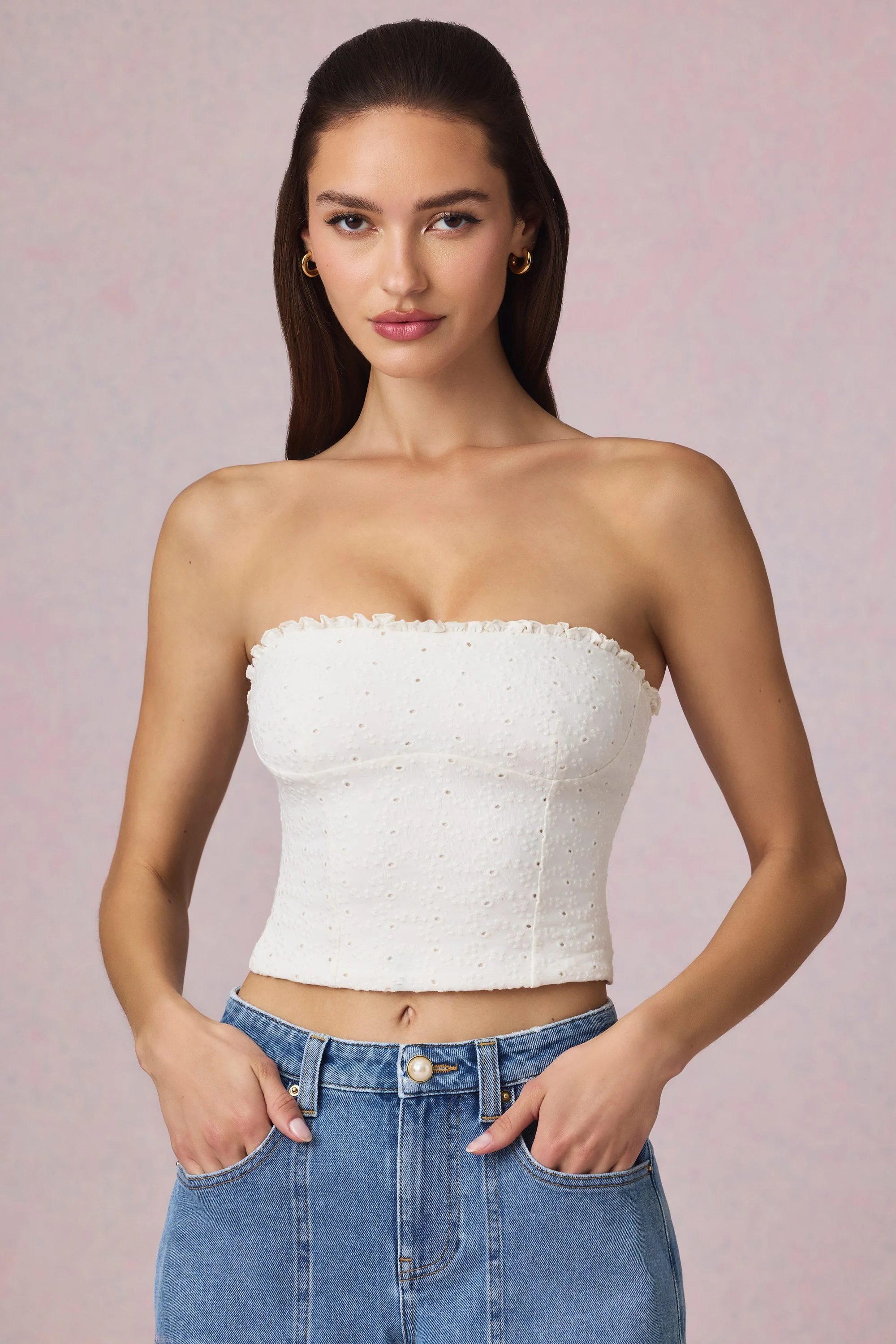 Modal Broderie Anglaise Camisole Top in White - Image 4