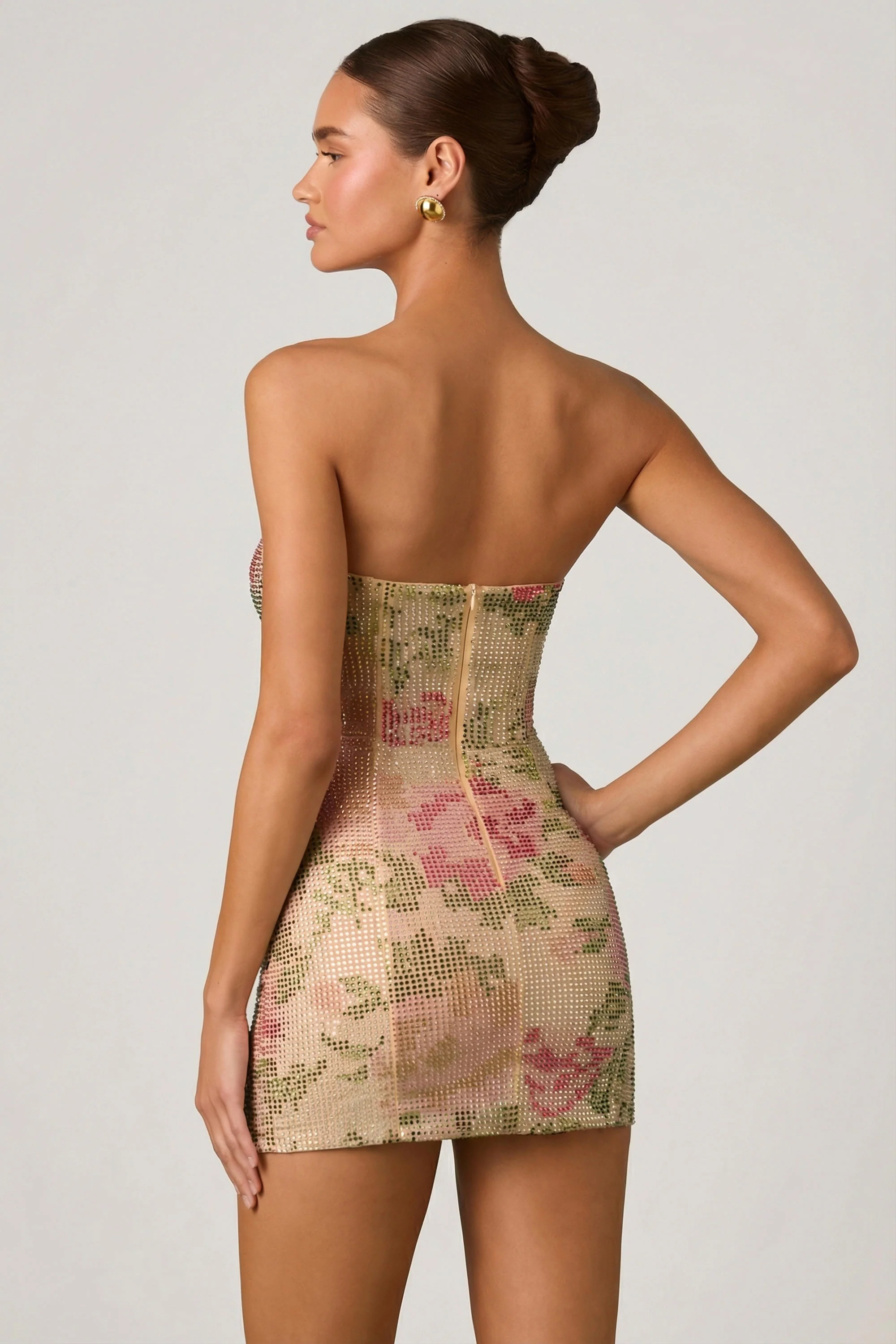 Embellished Sweetheart-Neck A-Line Mini Dress in Rose Hotfix - Image 2