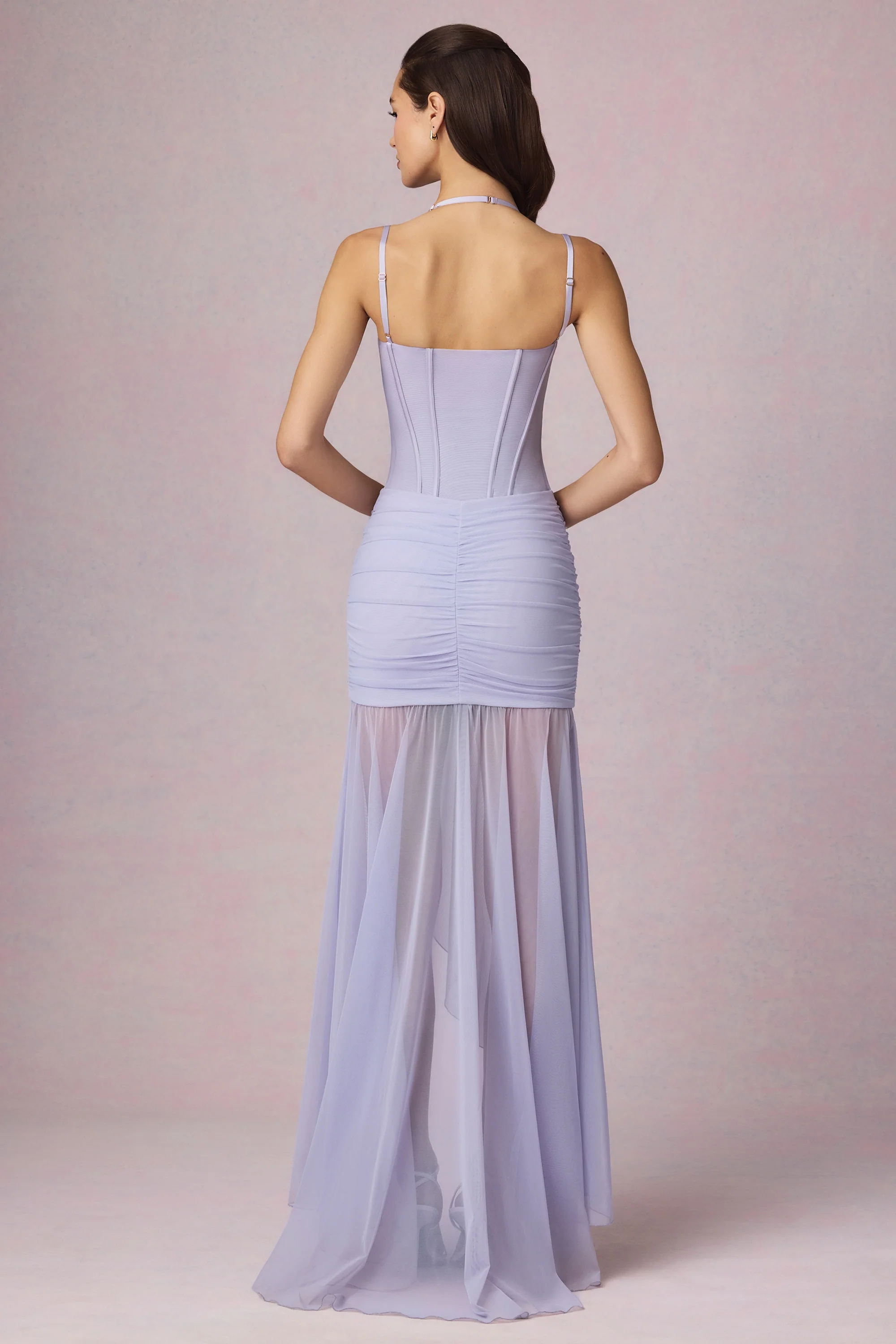 Ruched Asymmetric Corset Gown in Lilac - Image 3