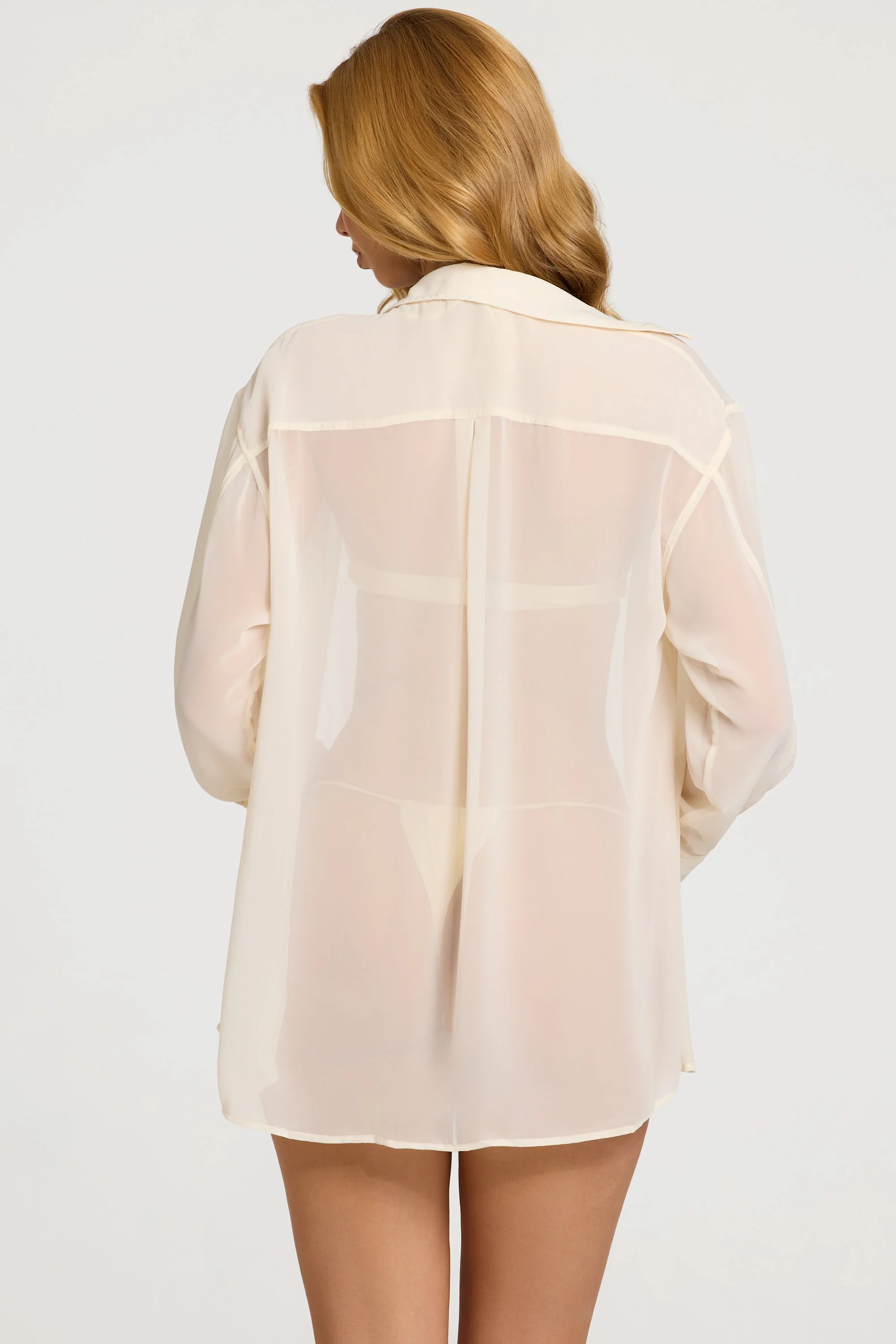 Pearl-Detail Oversized Shirt in Pearl White - Image 5