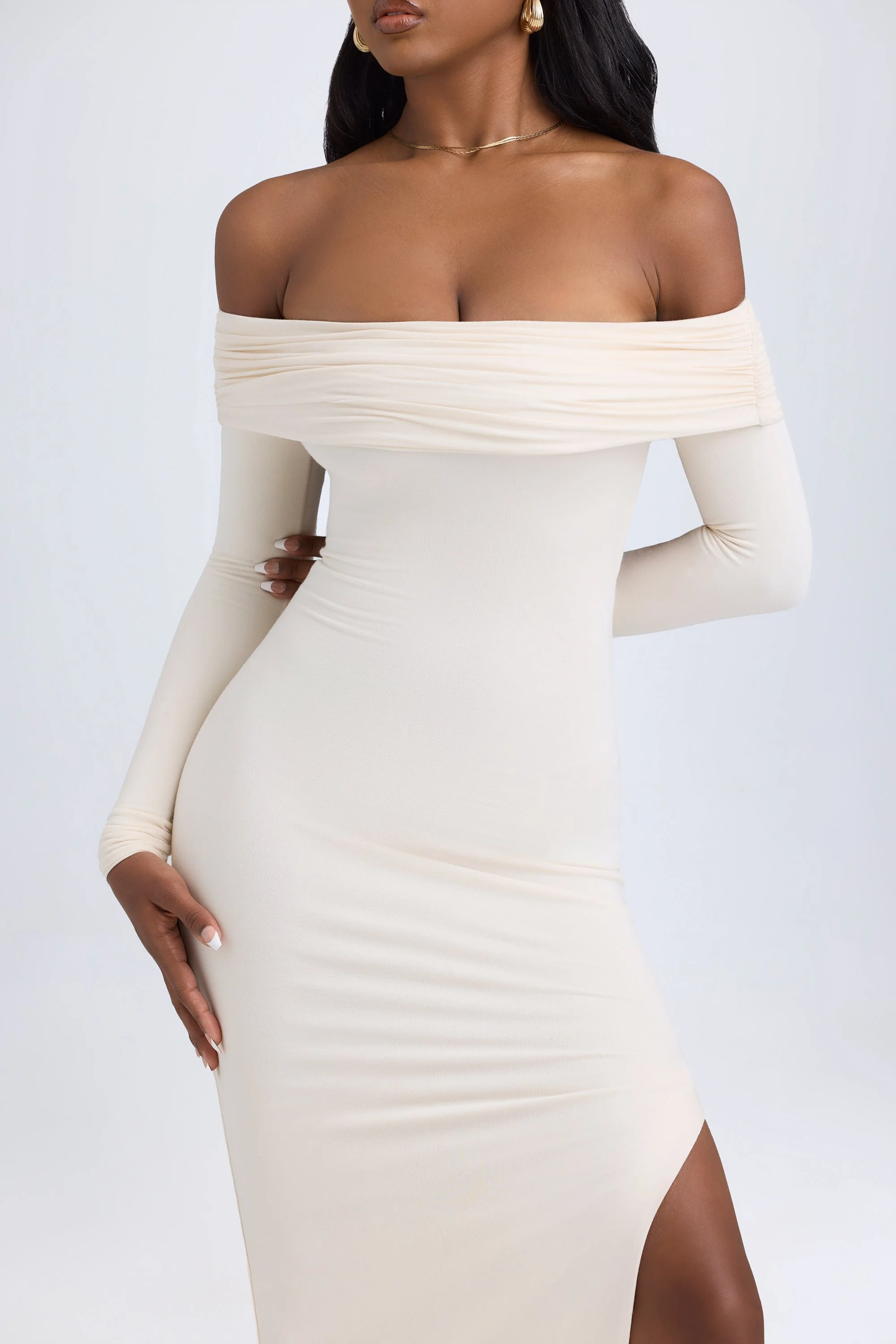 Modal Off-Shoulder Open-Back Maxi Dress in Ivory - Image 5