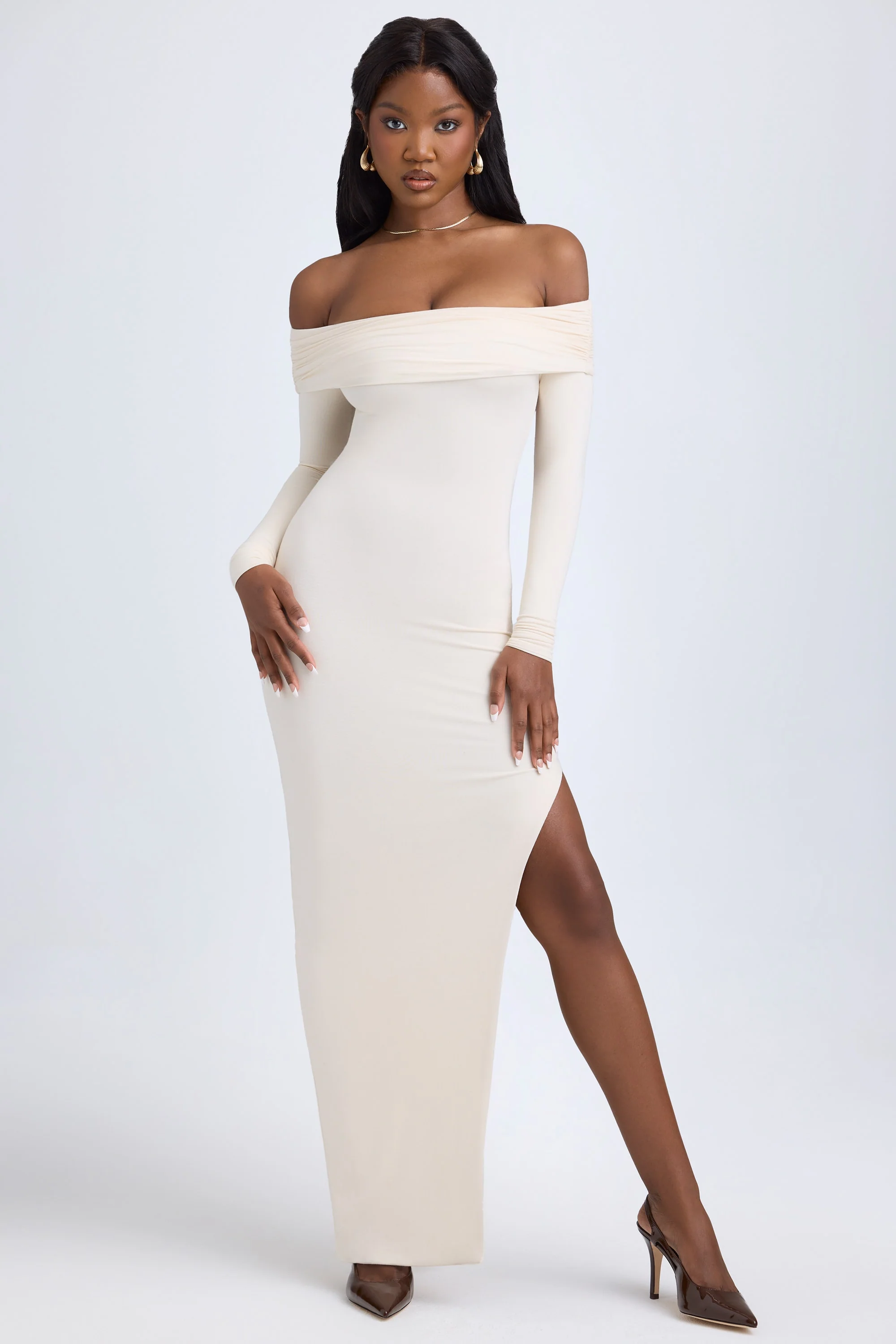 Modal Off-Shoulder Open-Back Maxi Dress in Ivory - Image 7