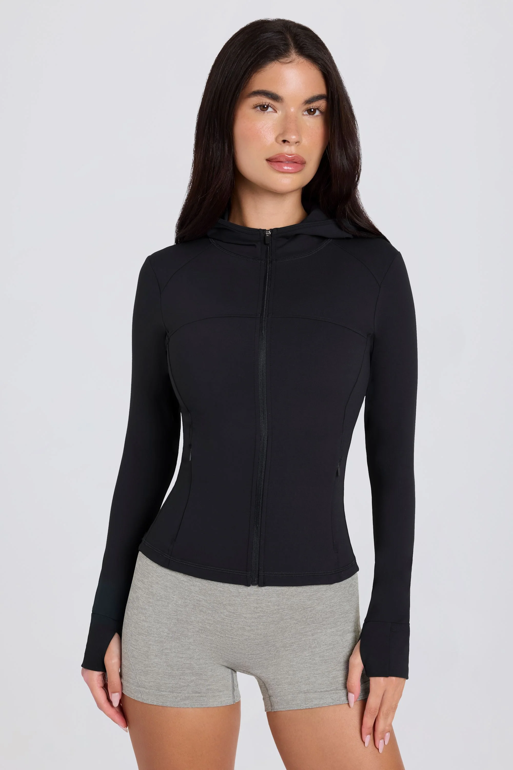 Soft Active Hooded Mid-Layer Jacket in Black - Image 2