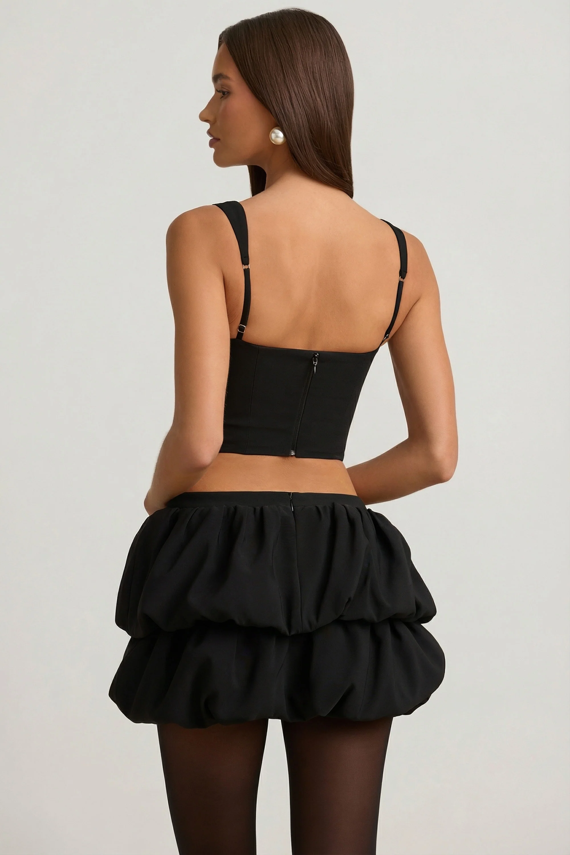Layered Bubble Hem Mid-Rise Mini Skirt in Black - Image 3