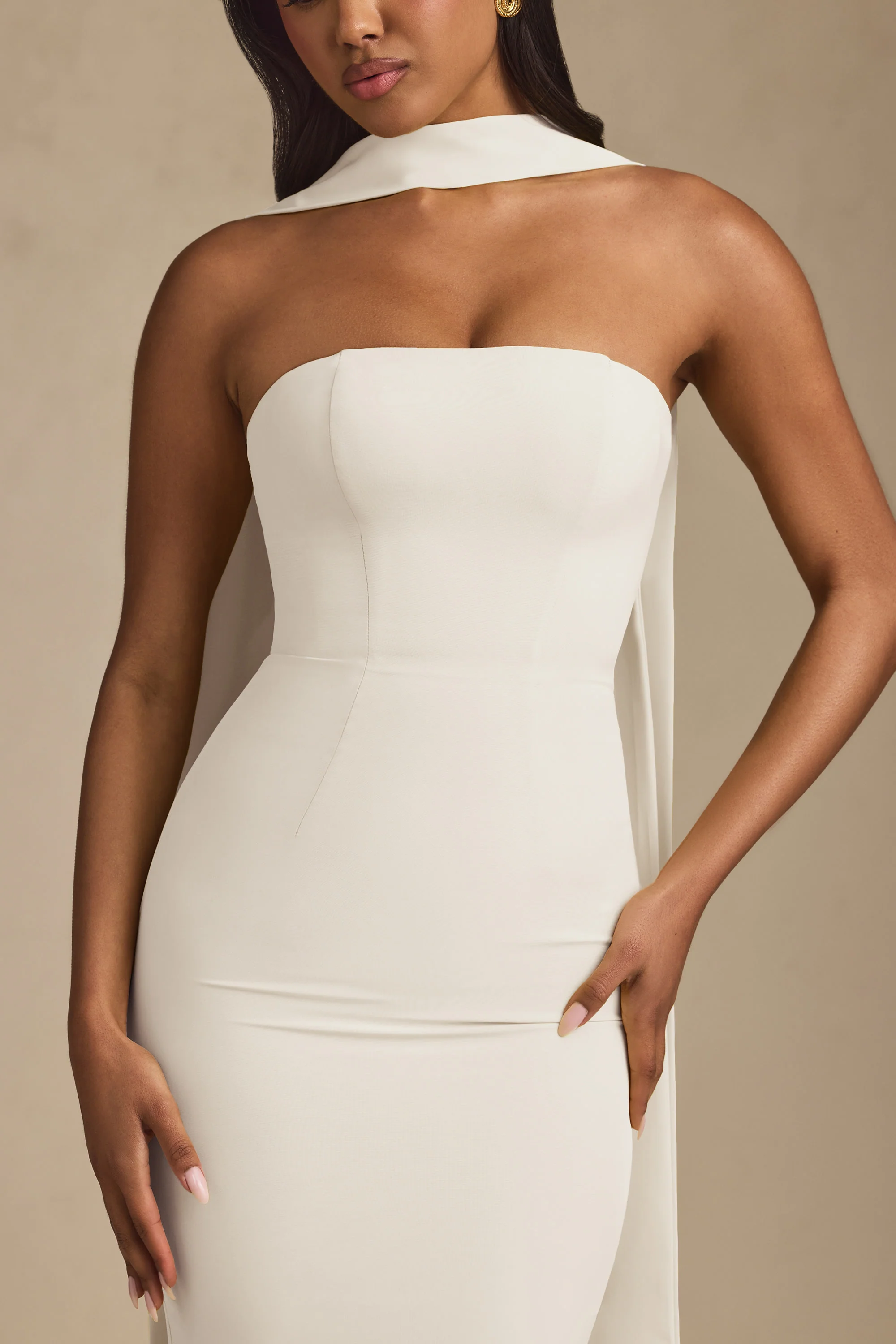 Scarf-Detail Strapless Gown in Ivory - Image 4