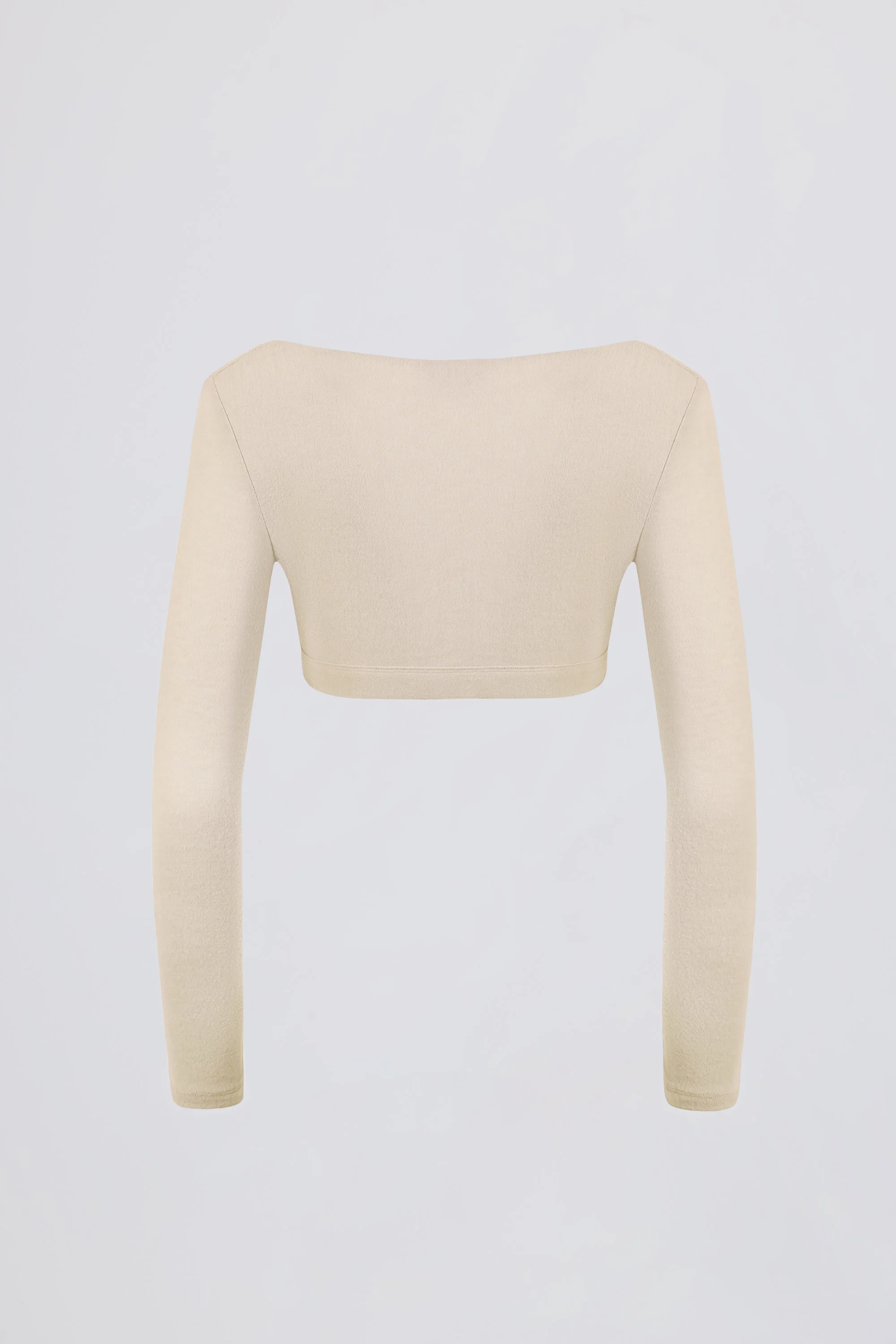 Brushed Jersey V-Neck Crop Top in Ecru - Image 3