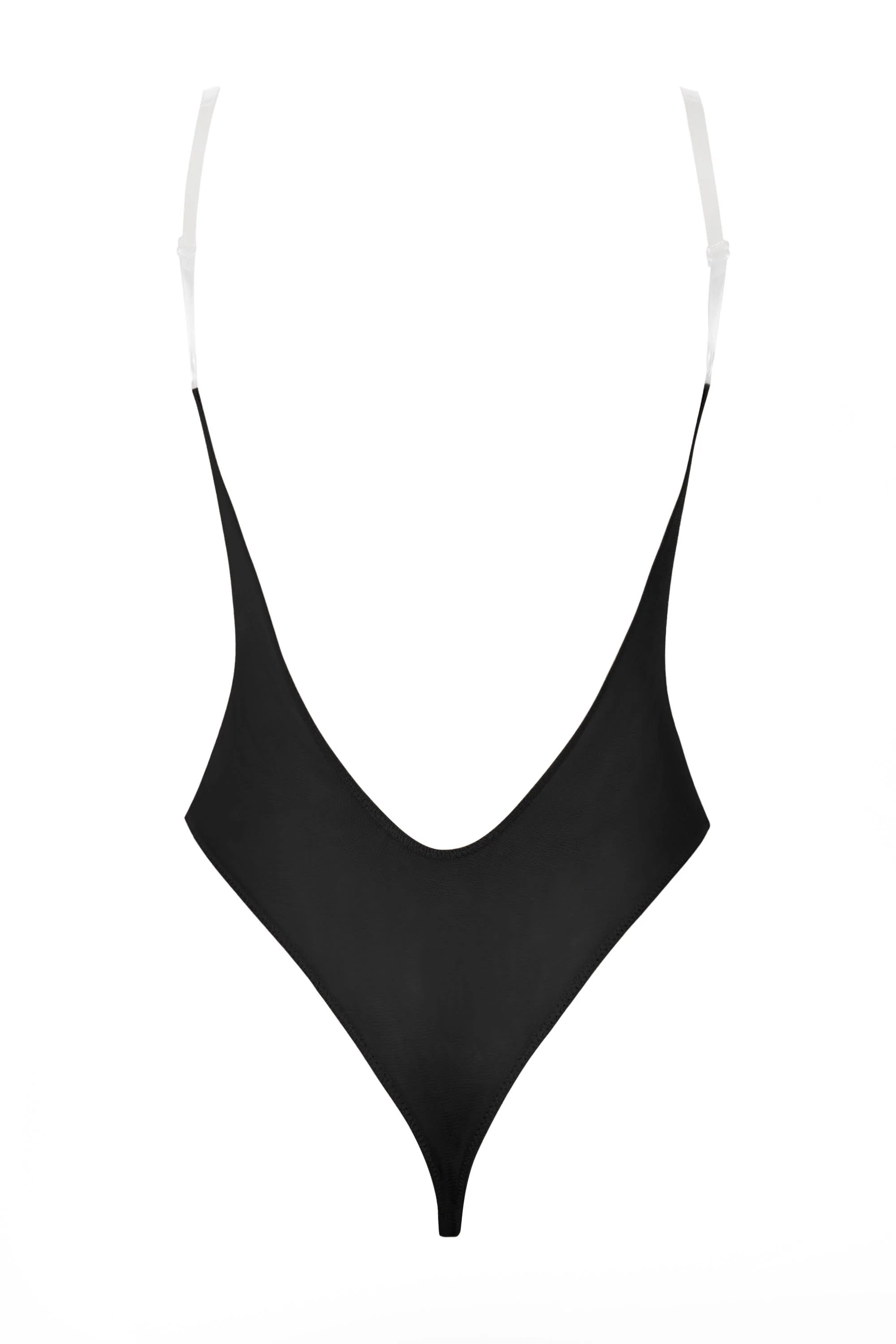 Soft Mesh Invisible Strap Thong Bodysuit in Black - Image 2