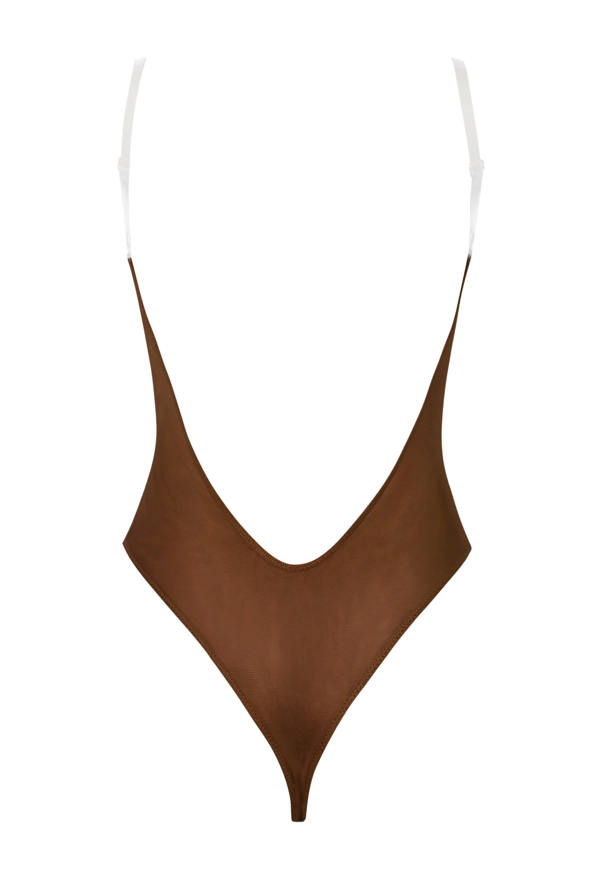 Soft Mesh Invisible Strap Thong Bodysuit in Chestnut - Image 2