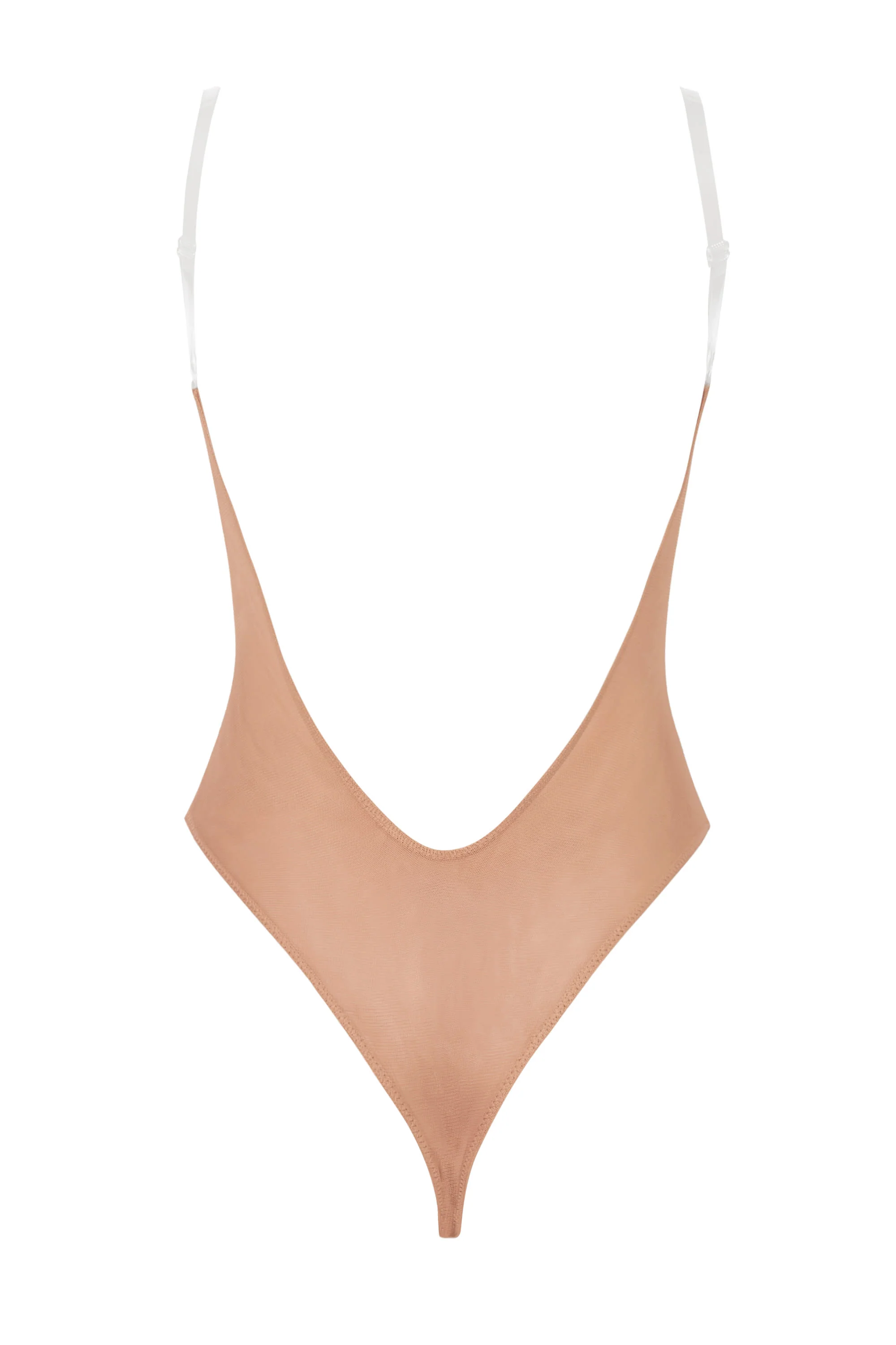 Soft Mesh Invisible Strap Thong Bodysuit in Warm Peach - Image 2