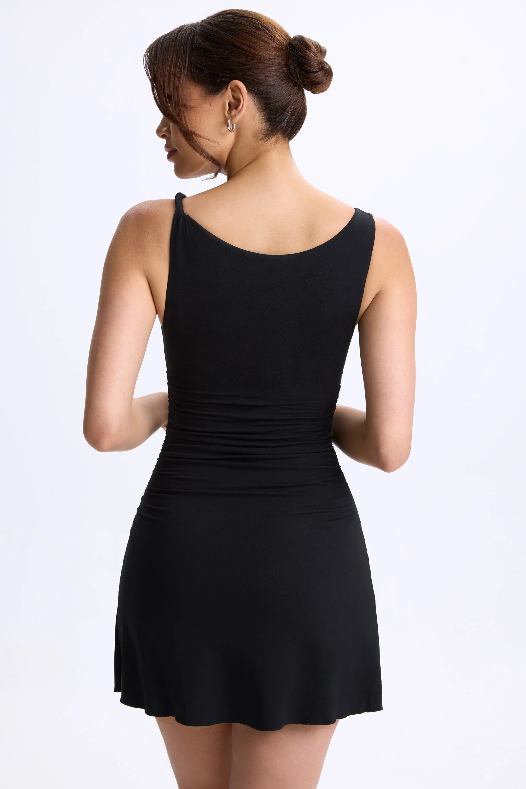 Modal Ruched A-Line Micro Mini Dress in Black - Image 2