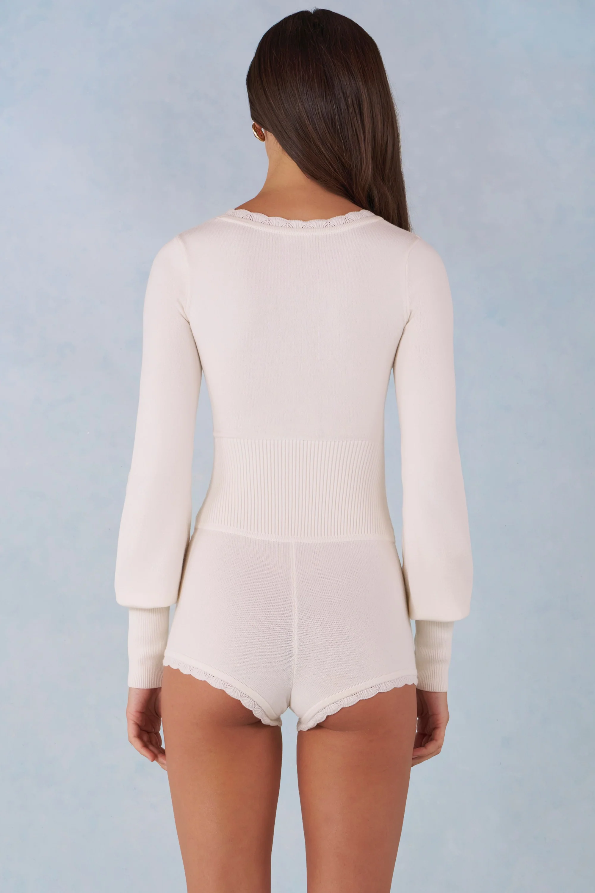 Knit Long-Sleeve Romper in Ivory - Image 6