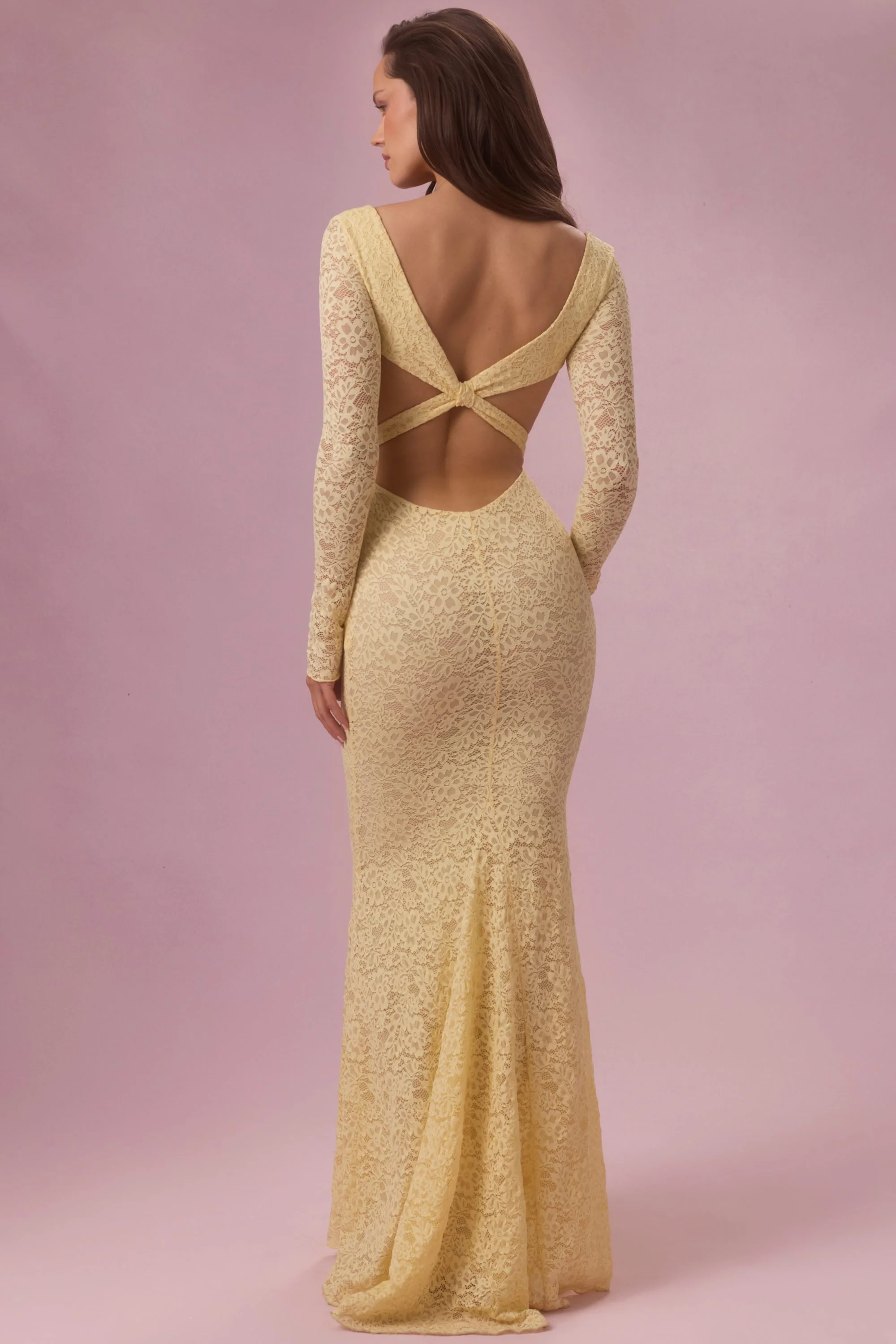 Lace Long-Sleeve Maxi Dress in Butter - Image 4