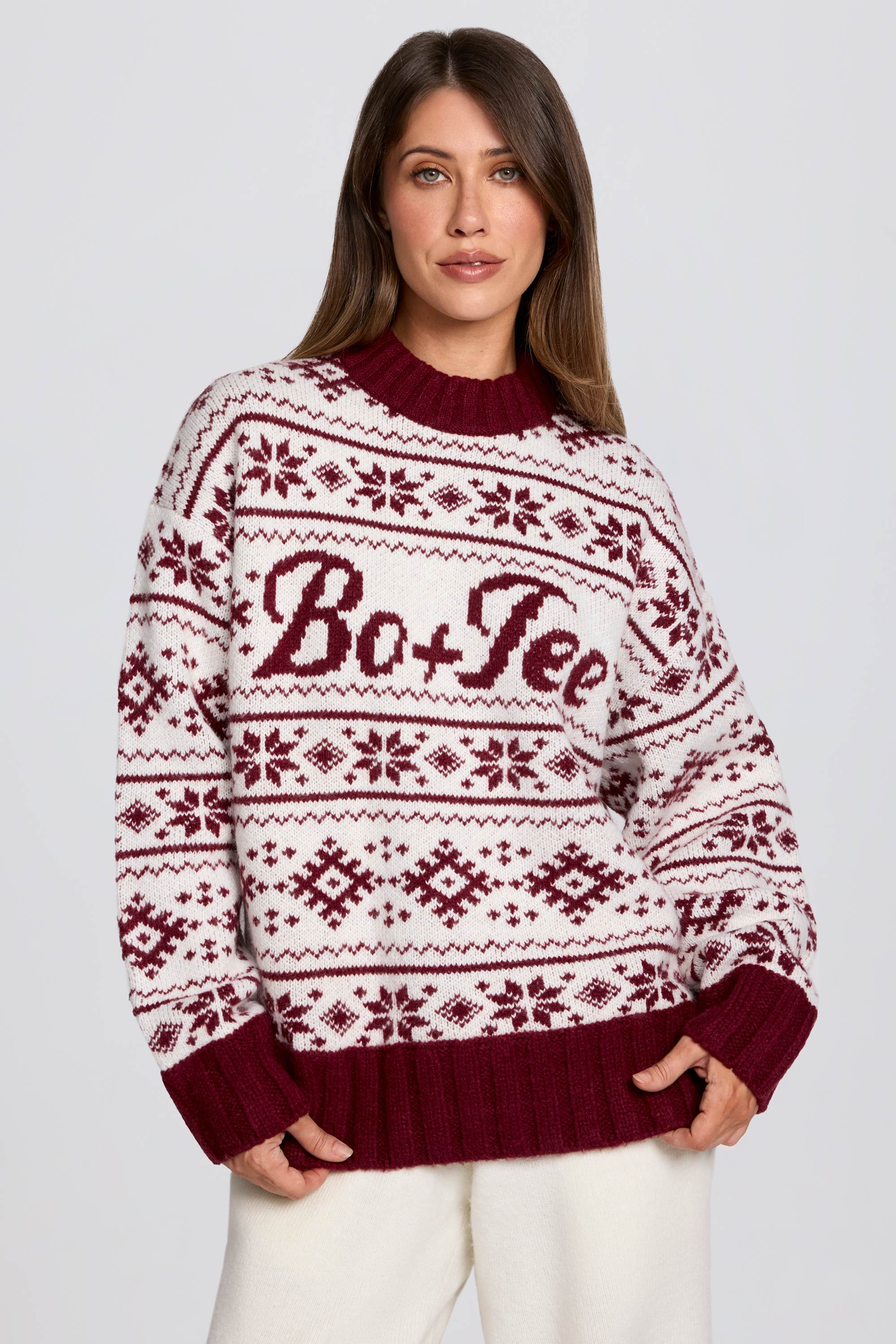 Jacquard-Knit Oversized Jumper in Crimson Red - Image 7