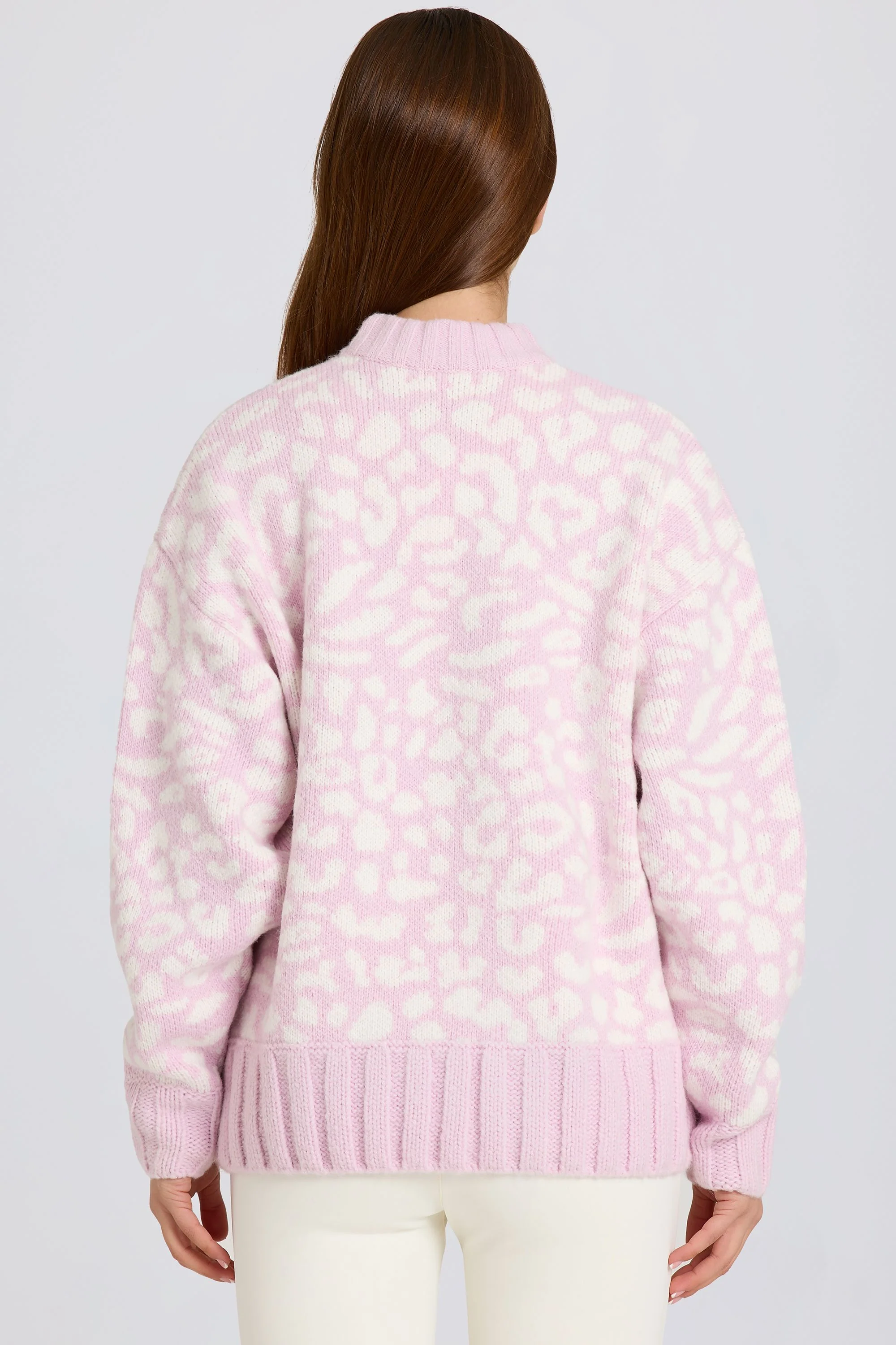 Jacquard-Knit Oversized Jumper in Pink - Image 3