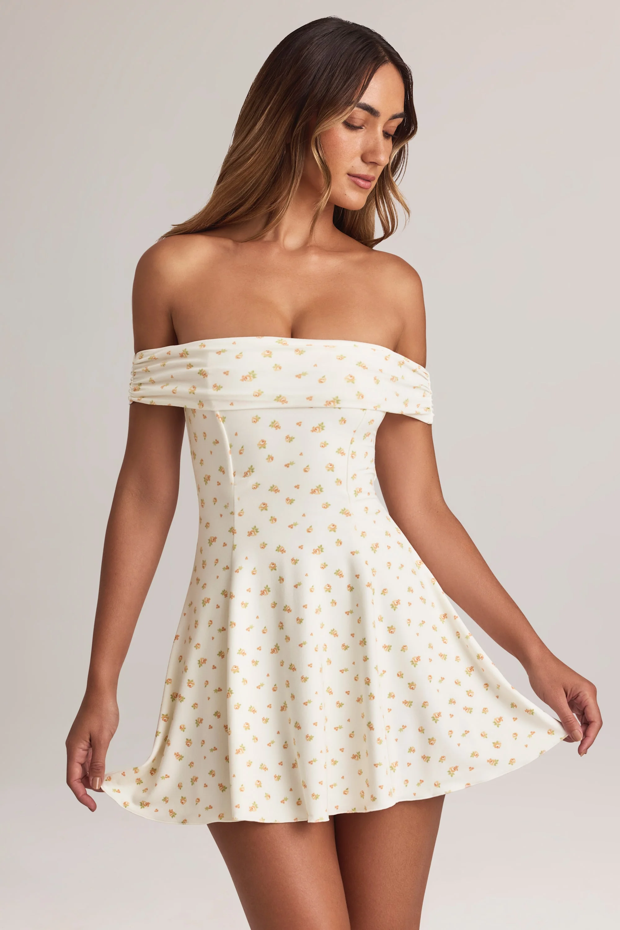 Modal Off-Shoulder A-Line Mini Dress in Floral Print - Image 7