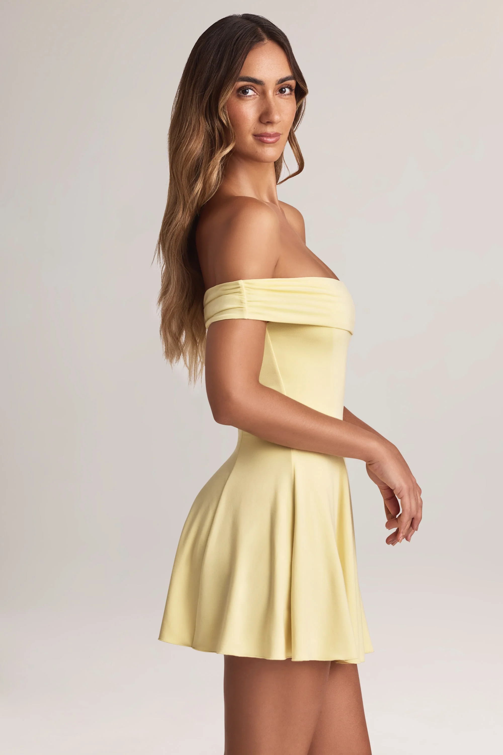 Modal Off-Shoulder A-Line Mini Dress in Lemon Sherbet - Image 6