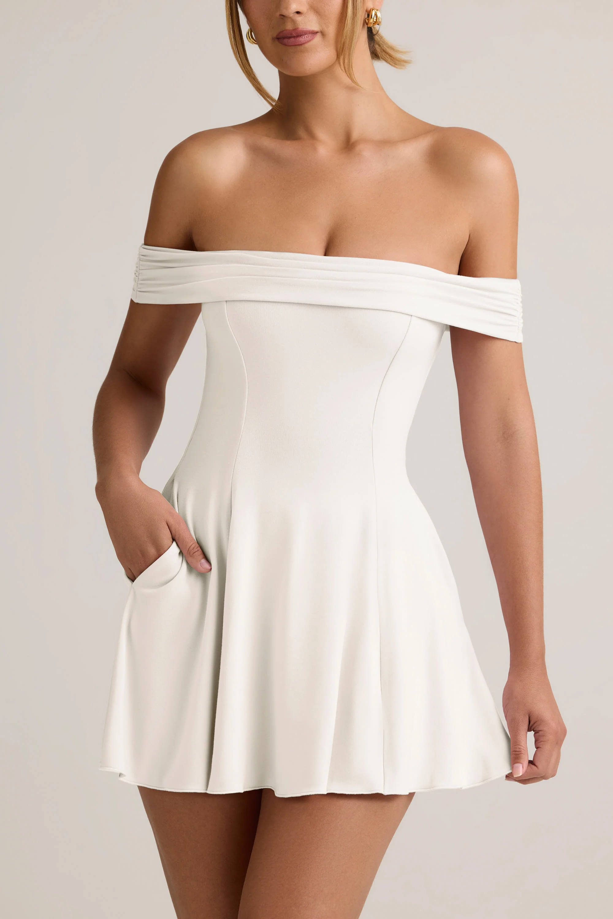 Modal Off-Shoulder A-Line Mini Dress in White - Image 4
