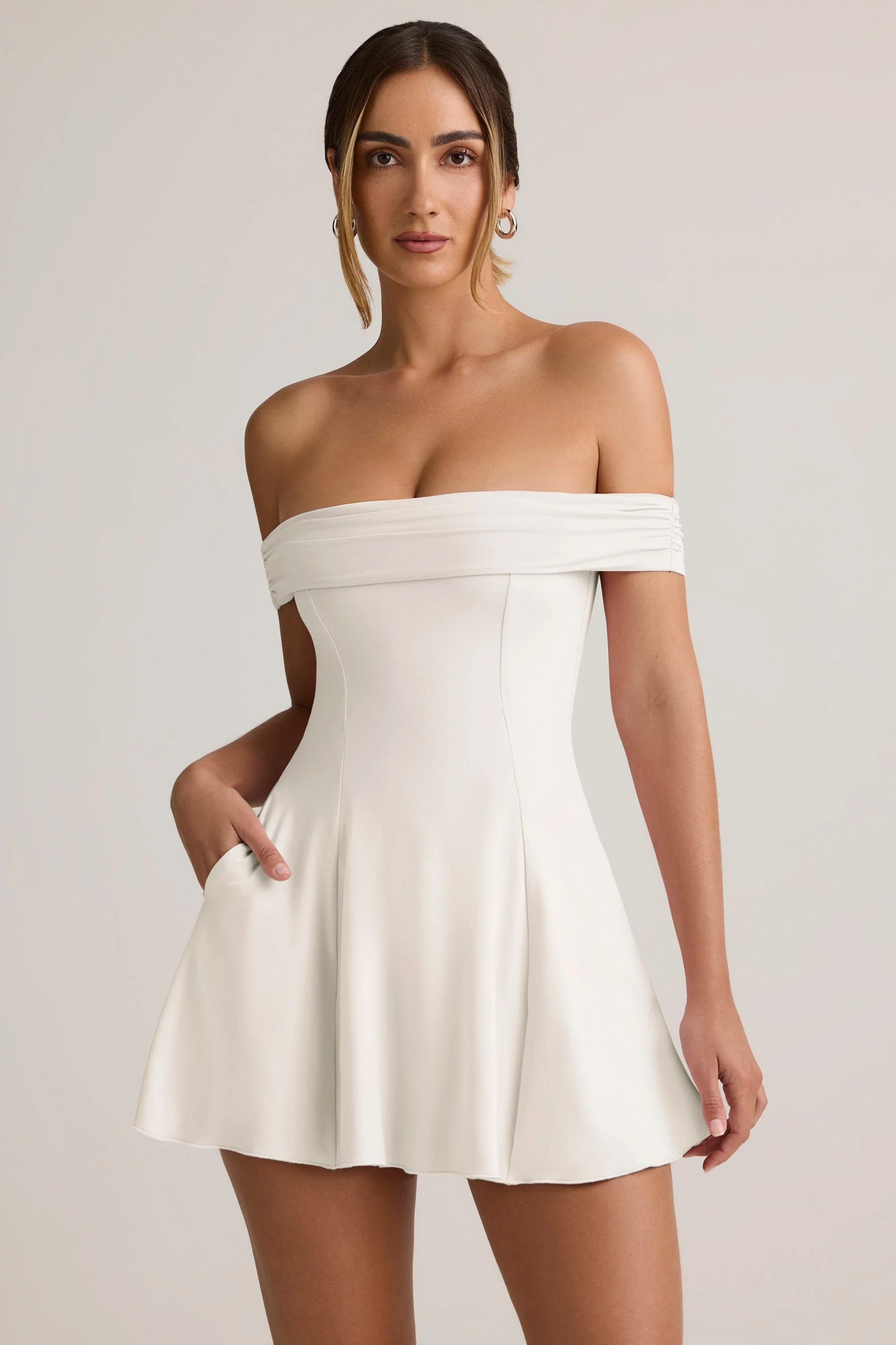 Modal Off-Shoulder A-Line Mini Dress in White - Image 6