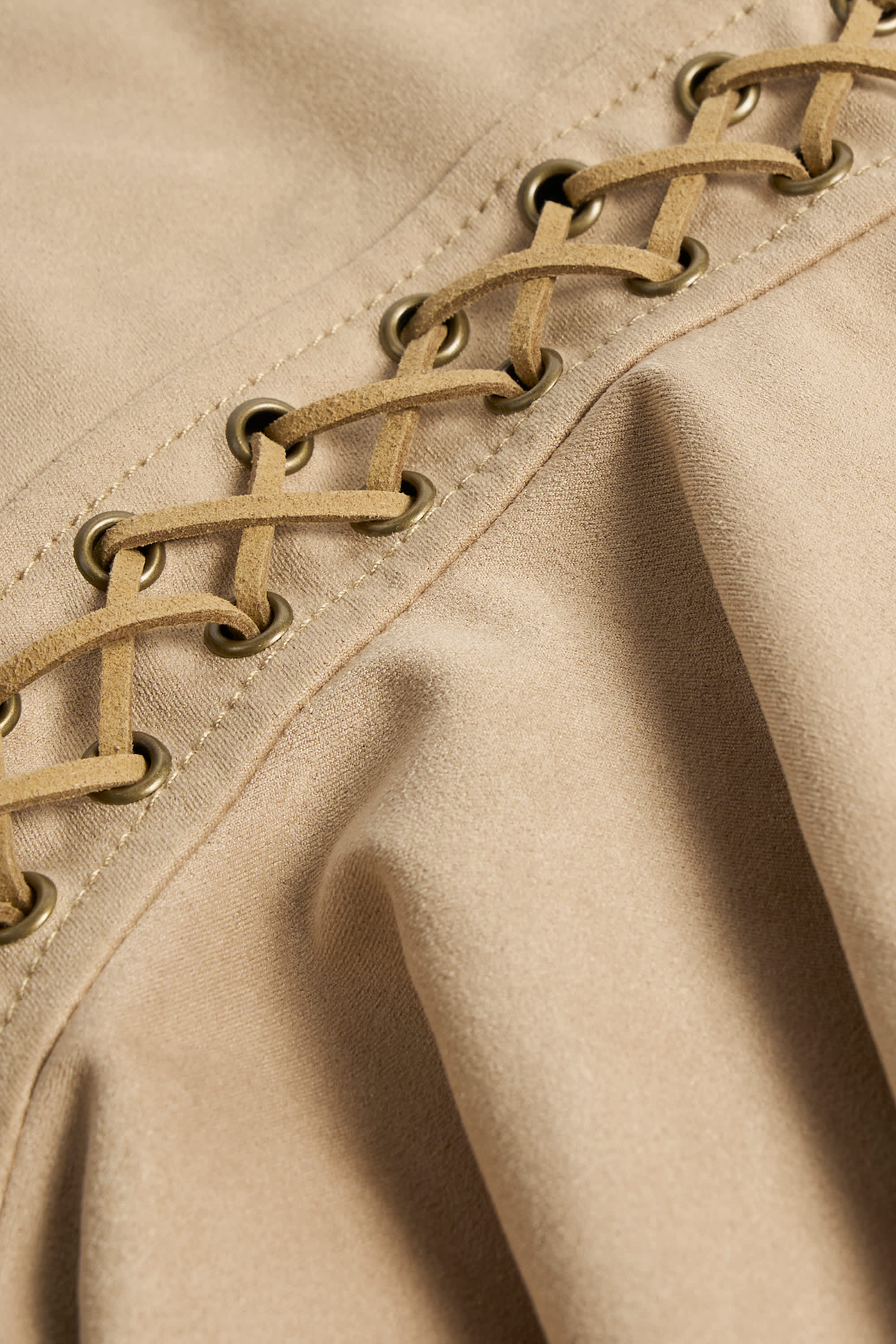 Lace-Up Mid-Rise Mini Skirt in Tan - Image 4