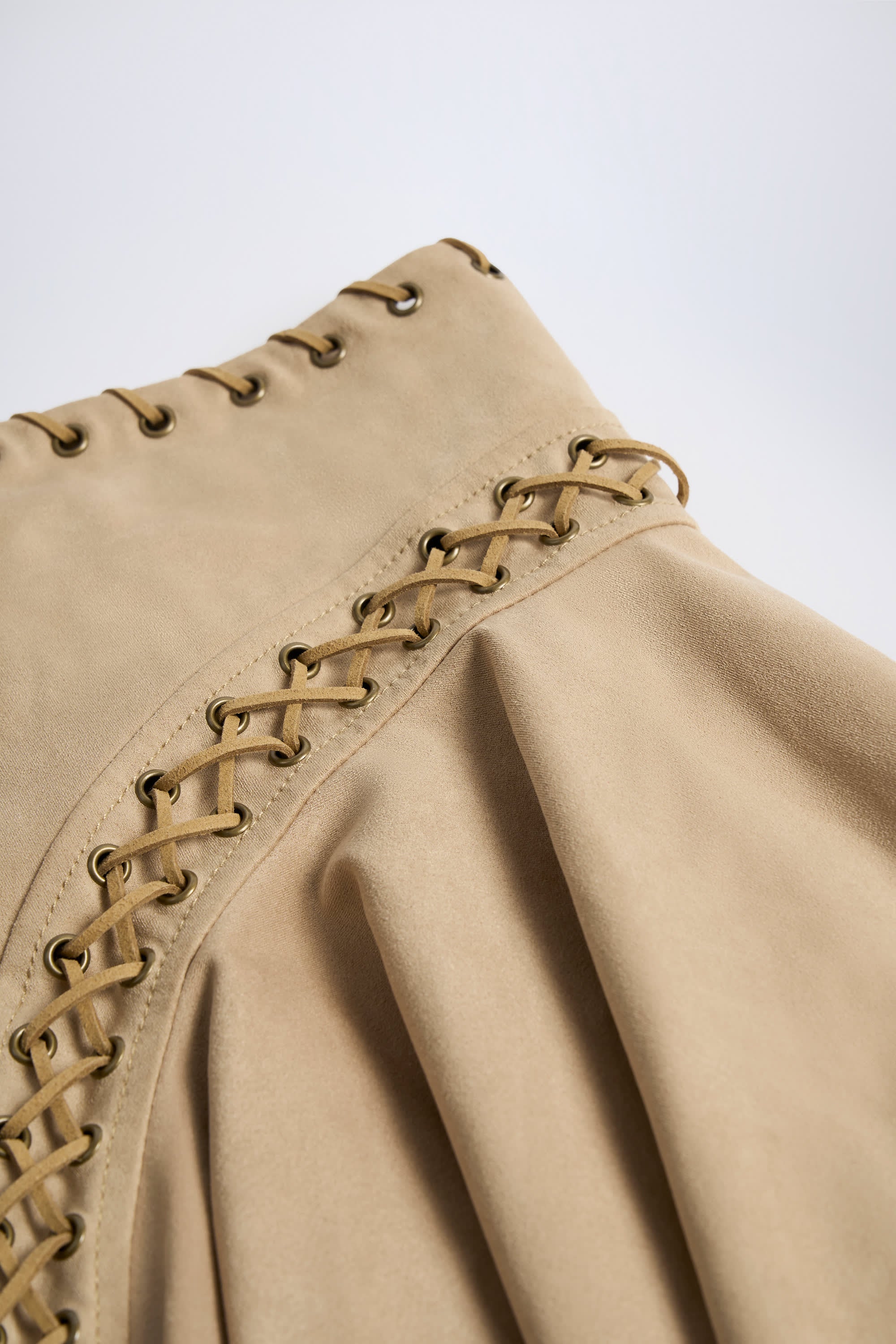 Lace-Up Mid-Rise Mini Skirt in Tan - Image 5