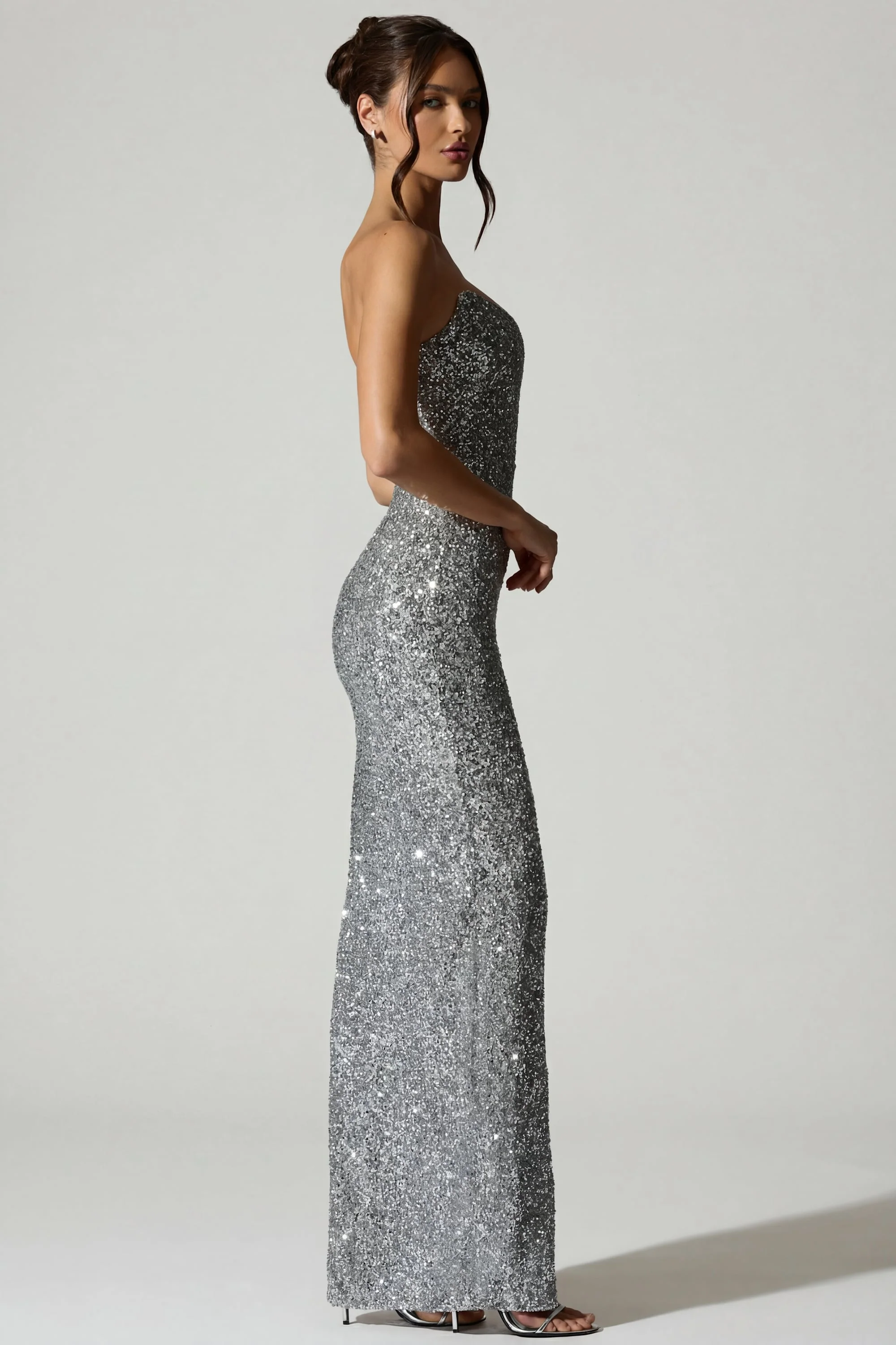 Embellished Corset Gown in Silver - Image 3