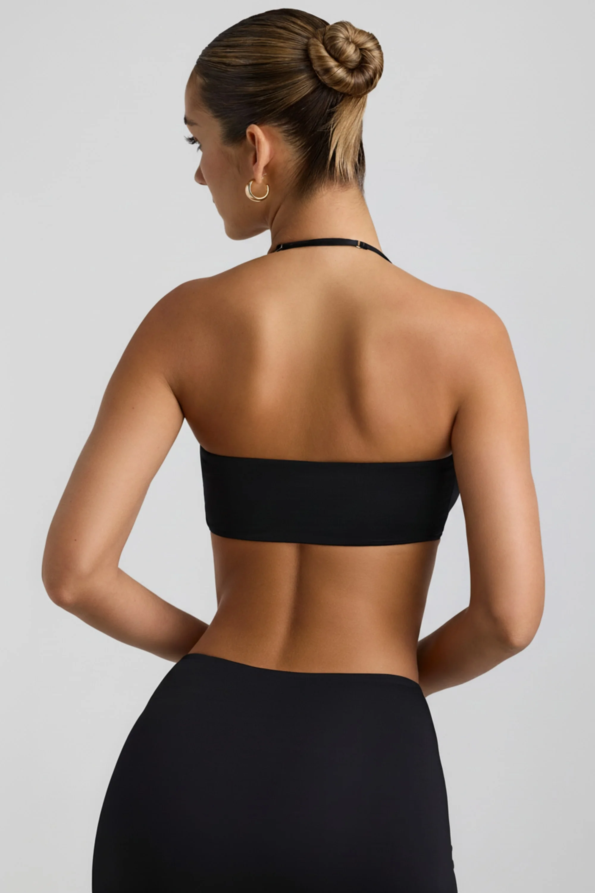Slinky Jersey Hardware Detail Halterneck Bralette in Black - Image 2