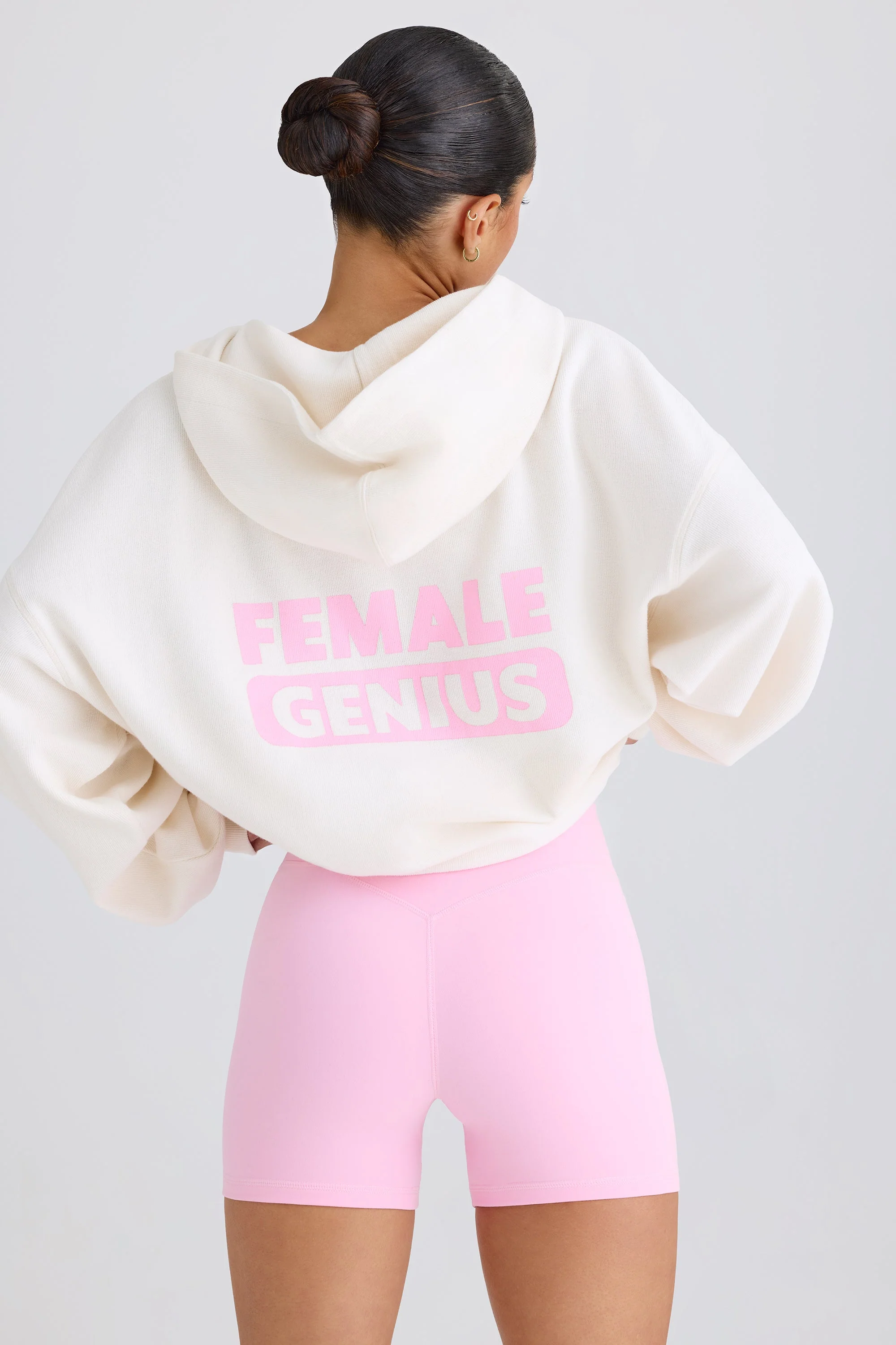 Textured Cotton Jersey Graphic Print Hoodie in White