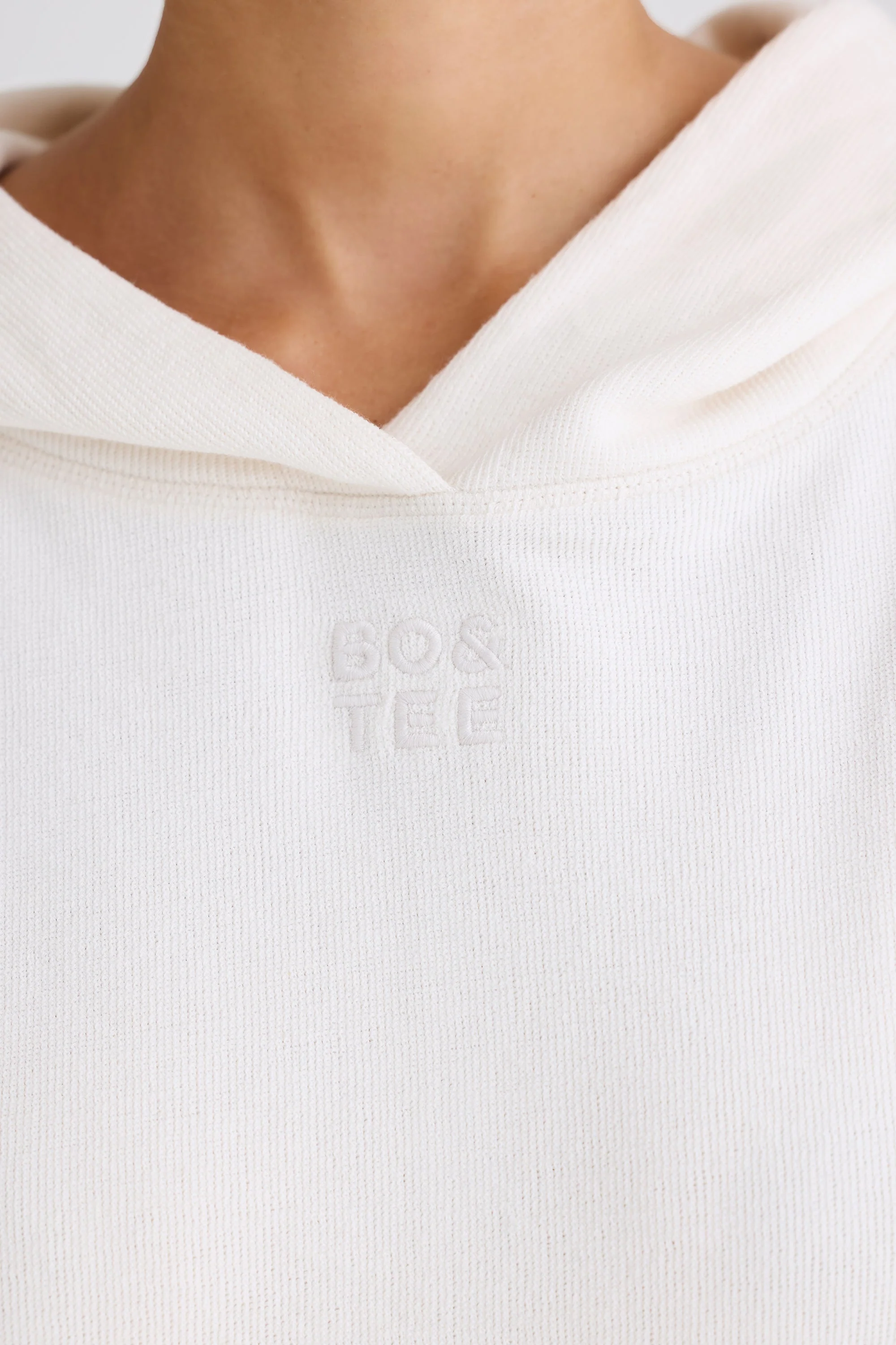 Textured Cotton Jersey Graphic Print Hoodie in White - Image 5